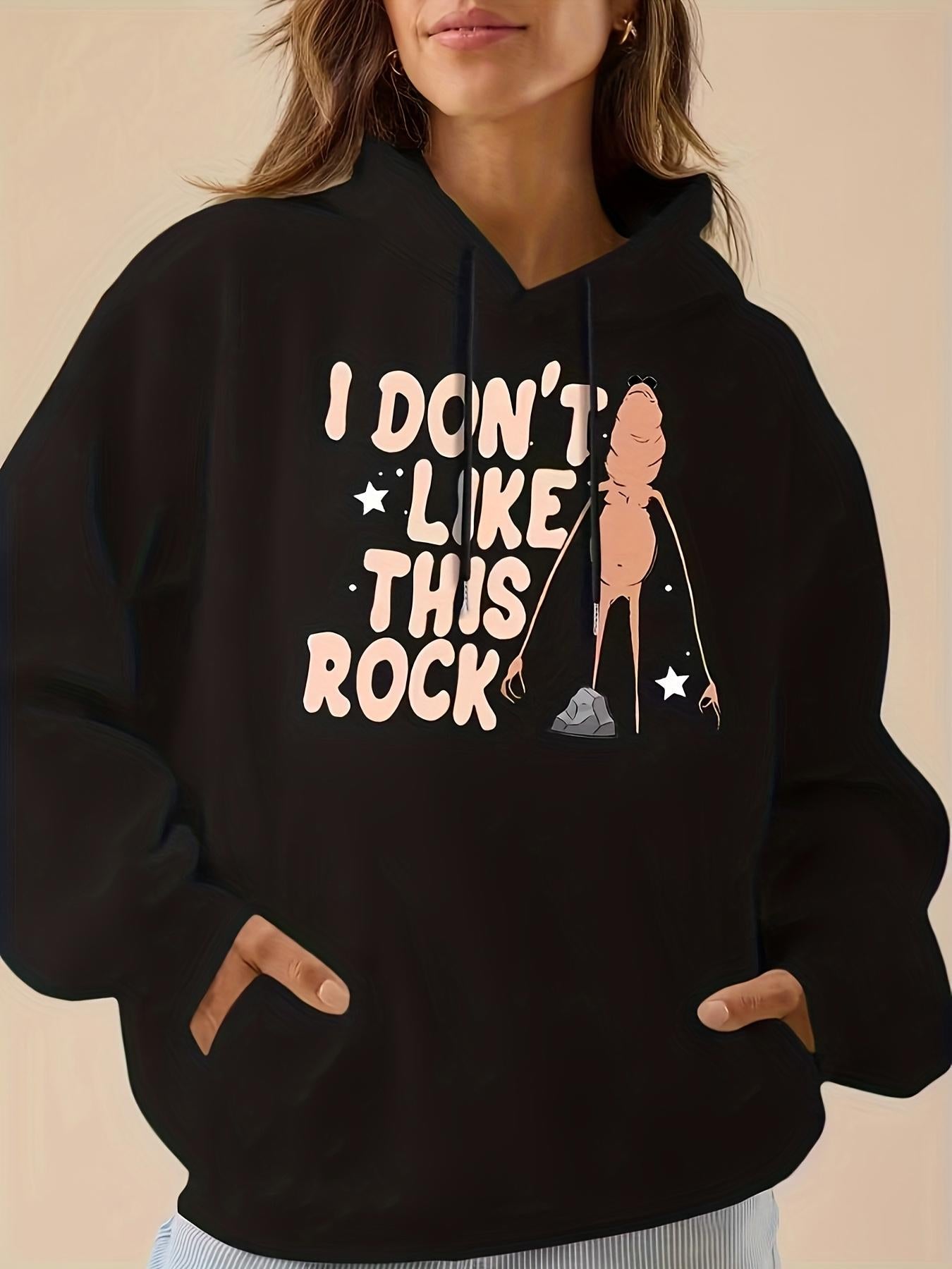 Tailorly Women's Printed Hoodie - I Dont Like This Rock With Stars And Abstract Figure Over Pebble