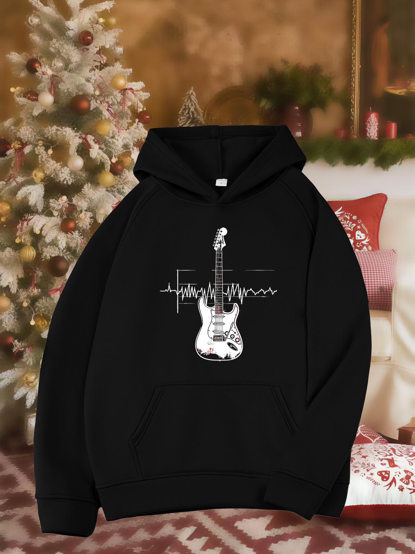 Tailorly Women's Printed Hoodie - Electric Pulse With Artistic White Line Guitar
