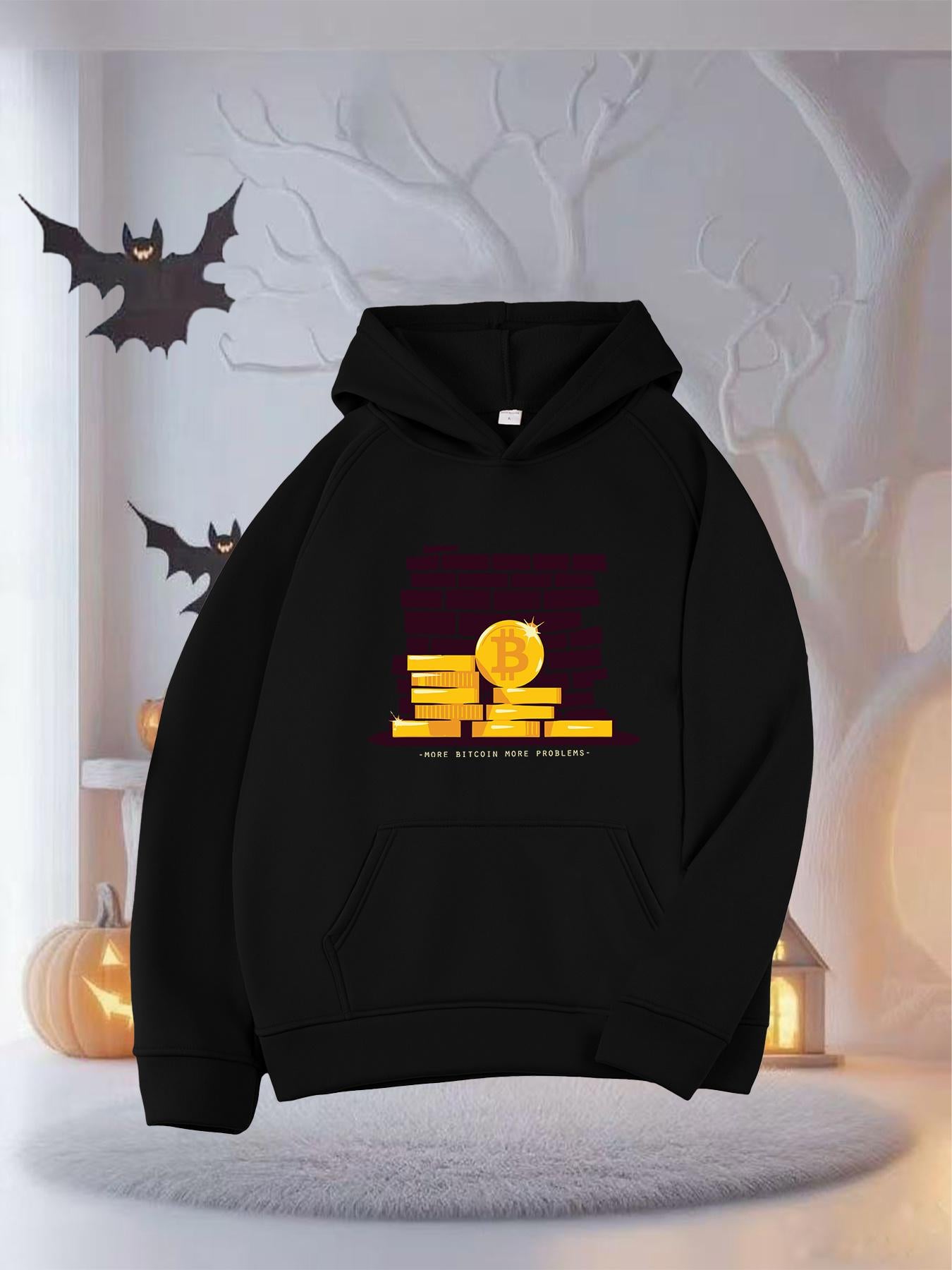 Tailorly Women's Printed Hoodie - Golden Coins Stacked With Cartoon Faces Under Mysterious Lighting Coin
