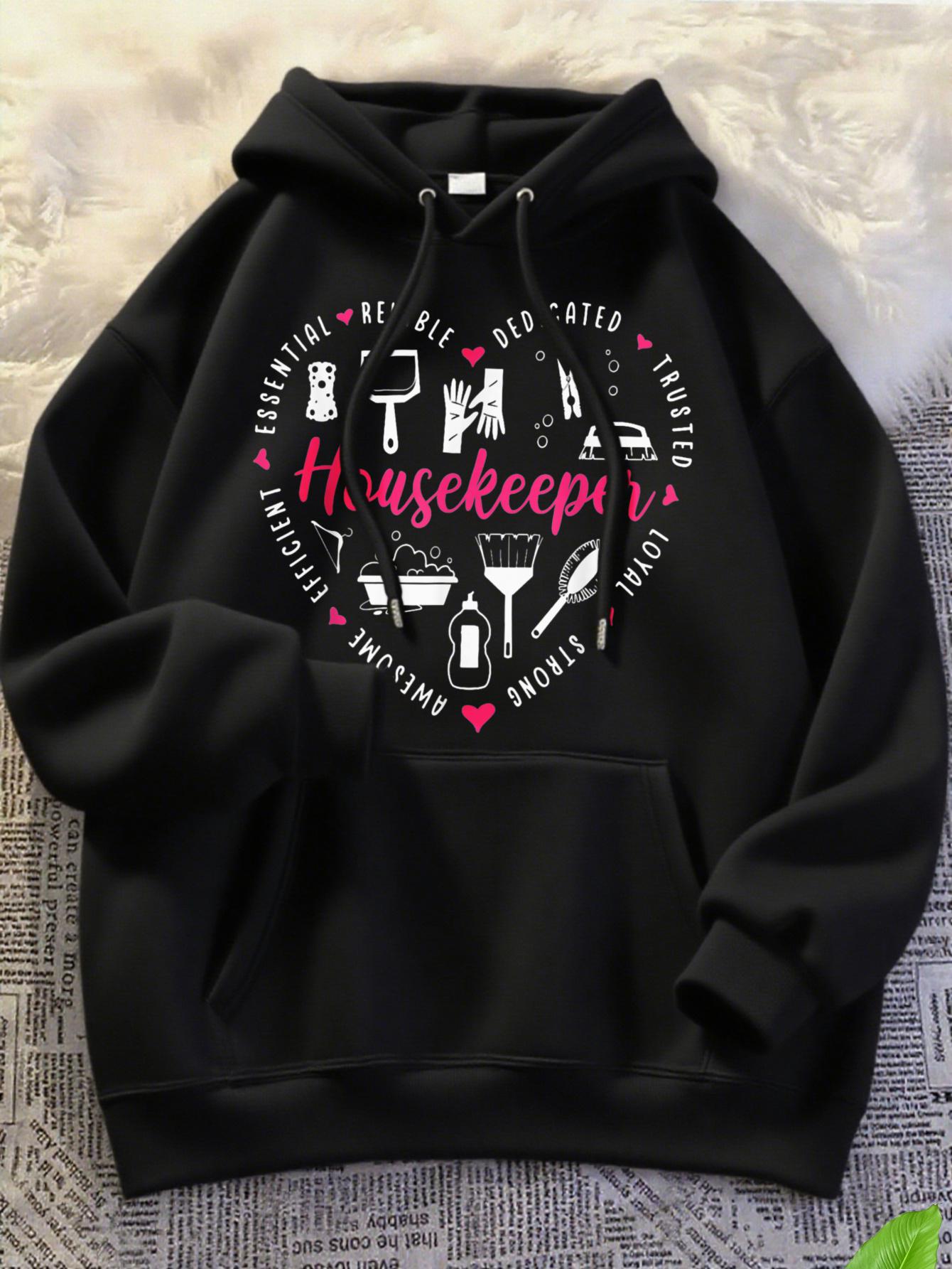 Tailorly Women's Printed Hoodie - Proud Housekeeper With Cleaning Sprays Heart Shaped Arrangement