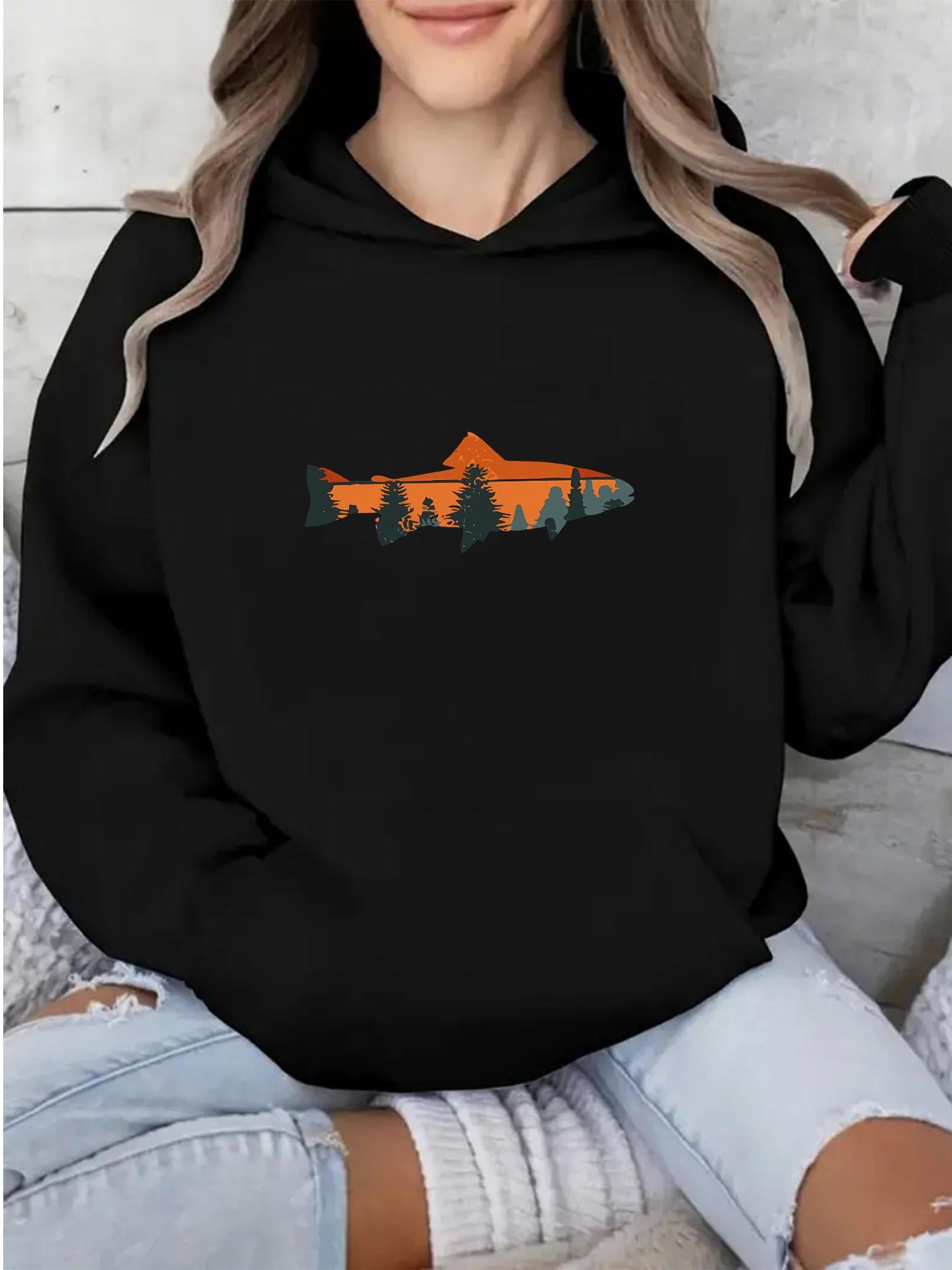 Tailorly Women's Printed Hoodie - Sunset Pine Forest Reflected On Still Water Trout