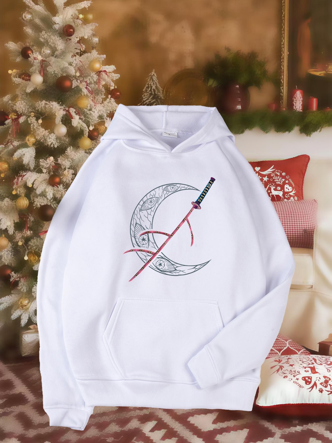 Tailorly Women's Printed Hoodie - Ornate Moon With Sword And Flowing Ribbon Under Winter Light Hoodie