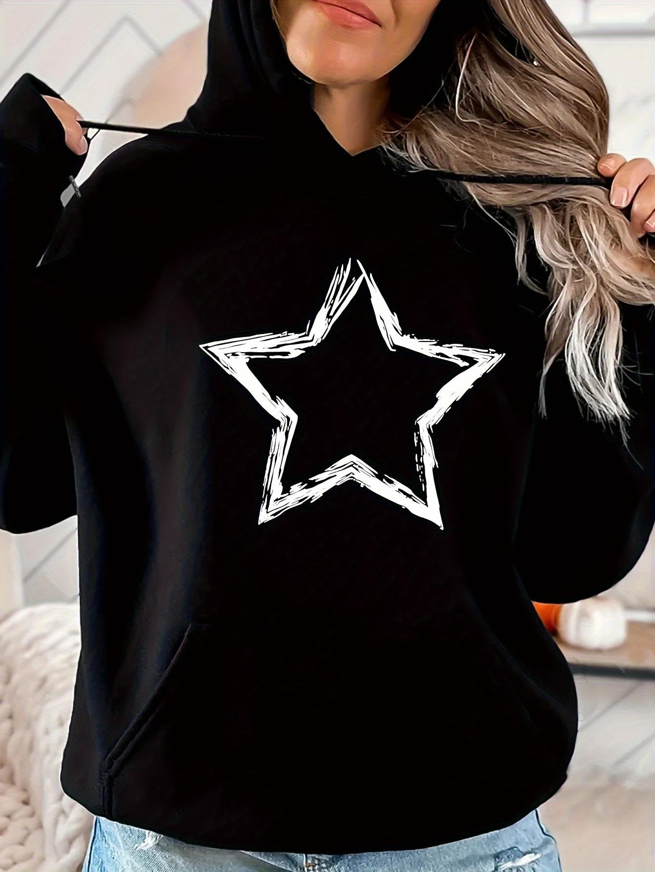 Tailorly Women's Printed Hoodie - Hand Sketched Outline With Brushstroke Art Pattern Star