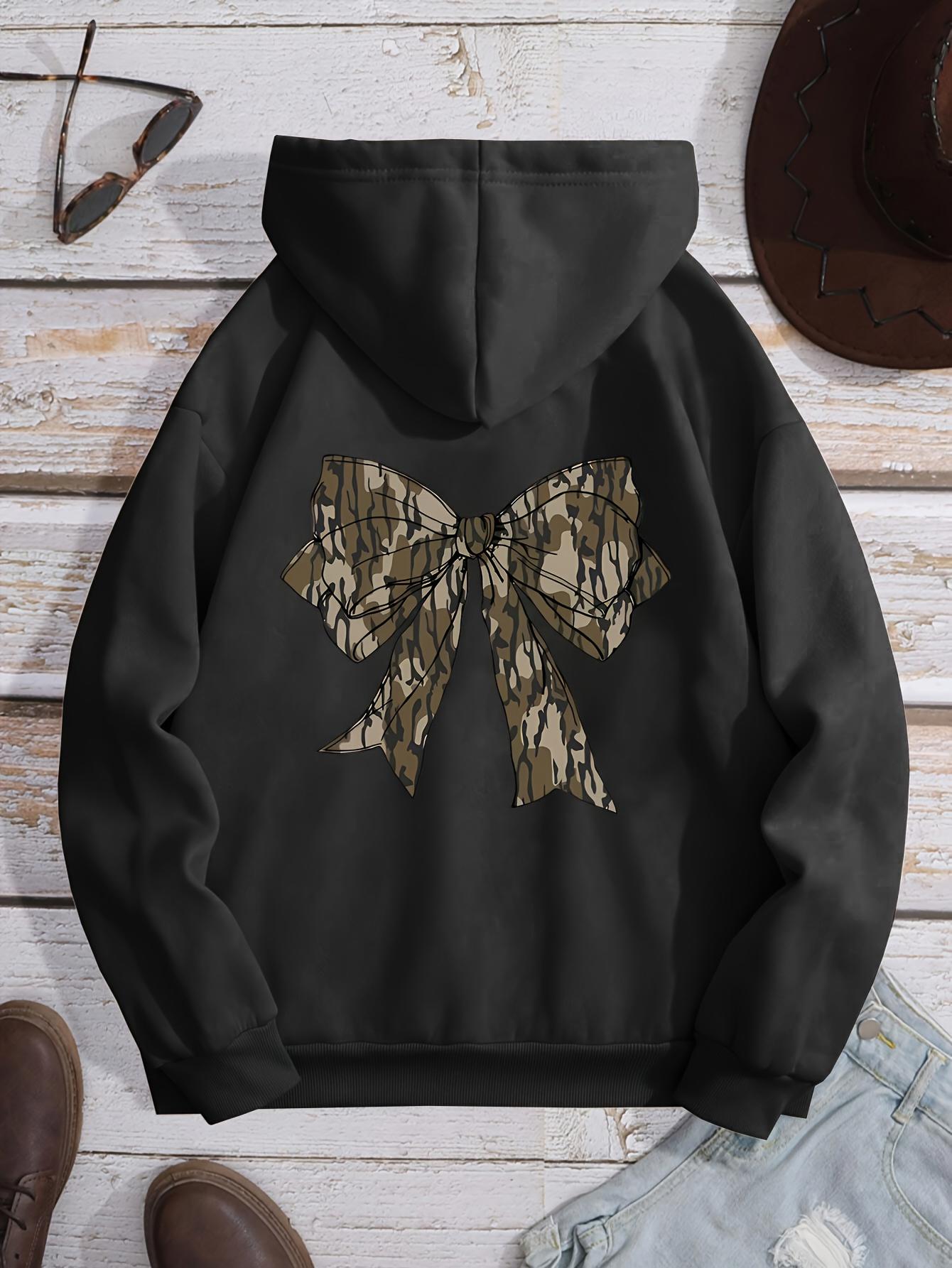 Tailorly Women's Printed Hoodie - Camouflage Pattern Ribbon Among Soft Shadows Bow