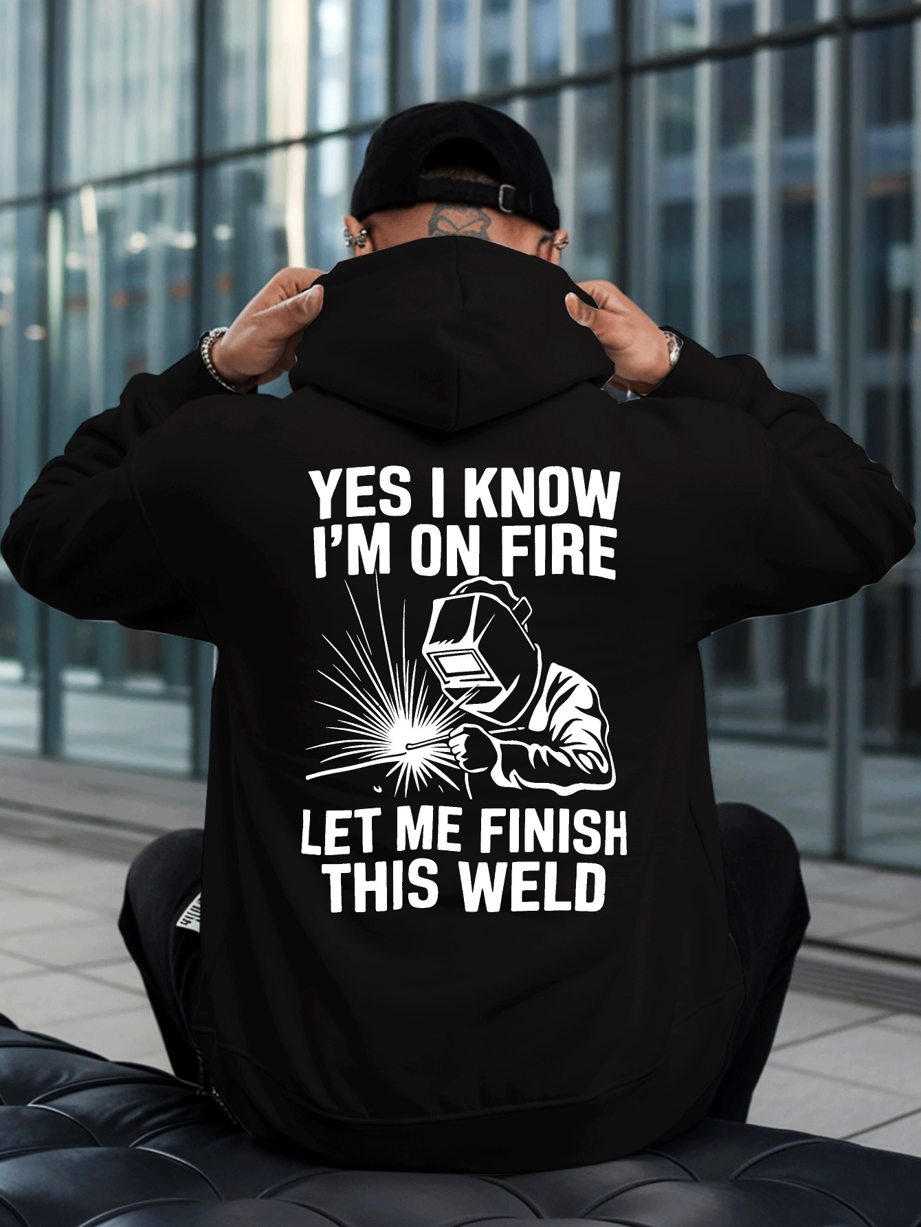 Tailorly Men's Printed Hoodie - Yes I Know Im On Fire Let Me Finish This Weld Shining Sparks Welding Worker