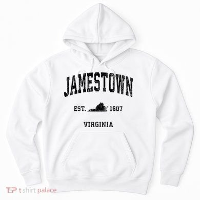 Tailorly Men's Printed Hoodie - Jamestown Historic Emblem Typography Established Virginia State Hoodie