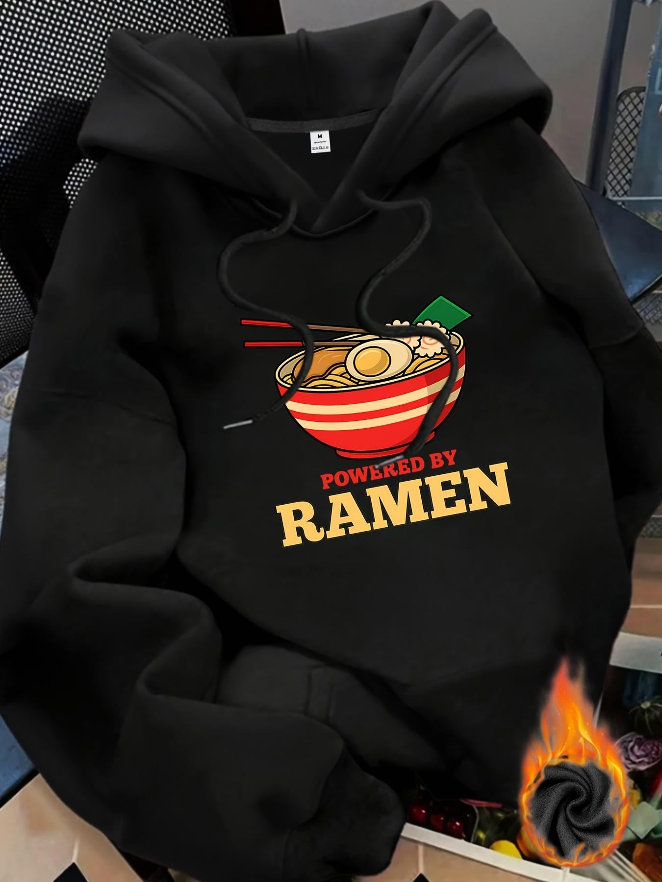 Tailorly Women's Printed Hoodie - Powered By Ramen With Steaming Bowl Noodles And Chopsticks