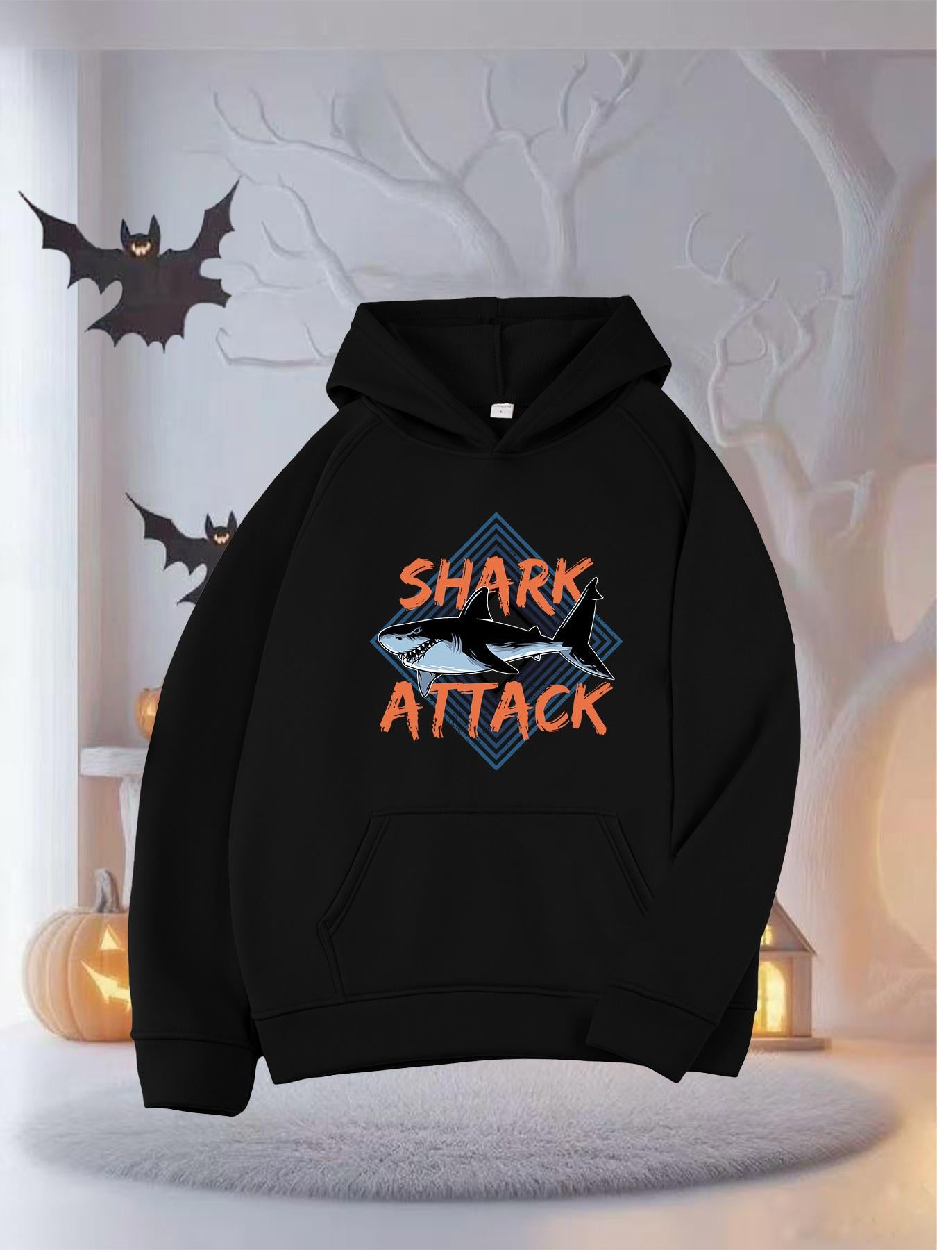 Tailorly Women's Printed Hoodie - Shark Attack With Blue Diamond And Swimming Shark Graphic