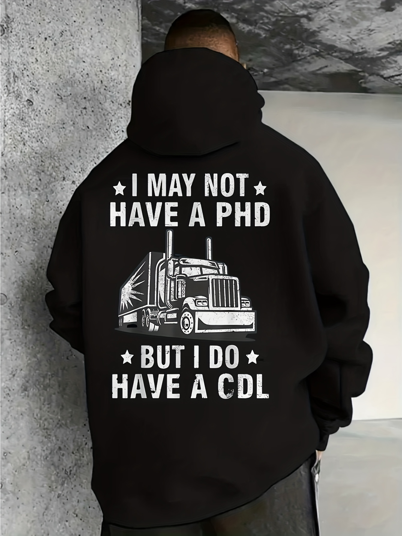 Tailorly Men's Printed Hoodie - I May Not Have A Phd But I Do Have A Cdl American Highway Truck Backdrop
