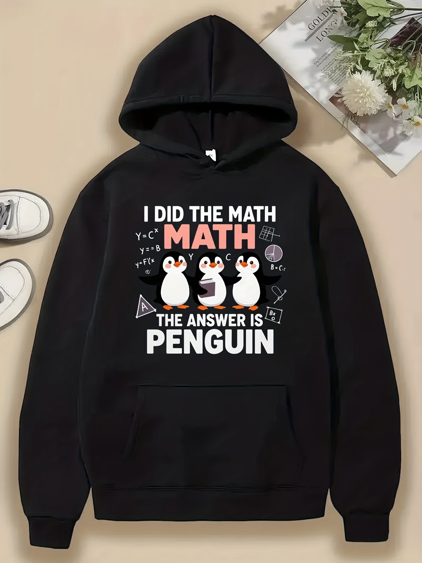 Tailorly Men's Printed Hoodie - I Did The Math Formula Graphics With Cute Penguins Underlining Science Penguin