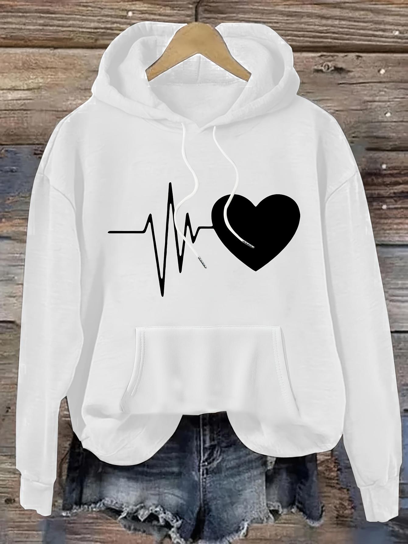 Tailorly Women's Printed Hoodie - Minimal Line Art With Bold Black Heart Hoodie