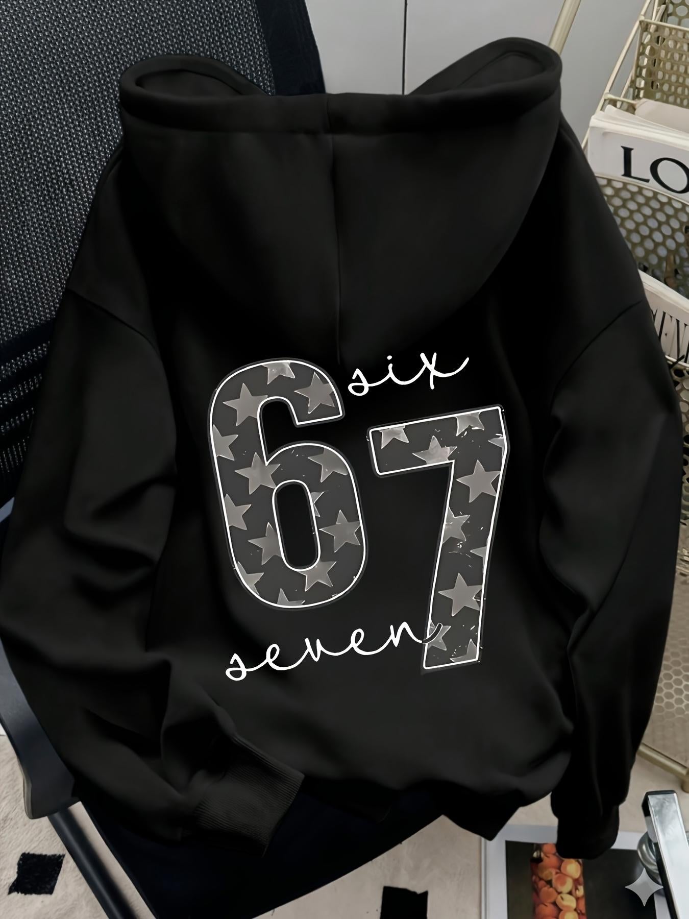Tailorly Women's Printed Hoodie - Sixty Seven With Star Patterned Number Composition