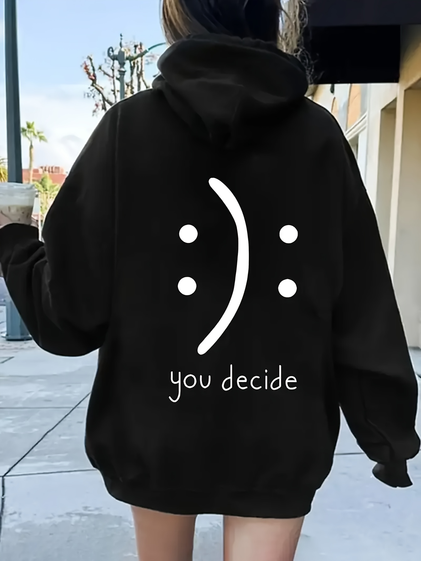 Tailorly Women's Printed Hoodie - You Decide Minimalist Street Art Inspired Emoticon Hoodie