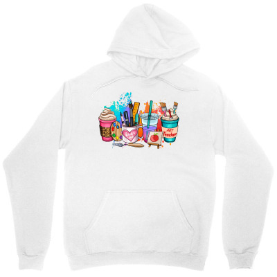 Tailorly Women's Printed Hoodie - Vivid Colorful Art Supplies Brushes And Paints On White Hoodie