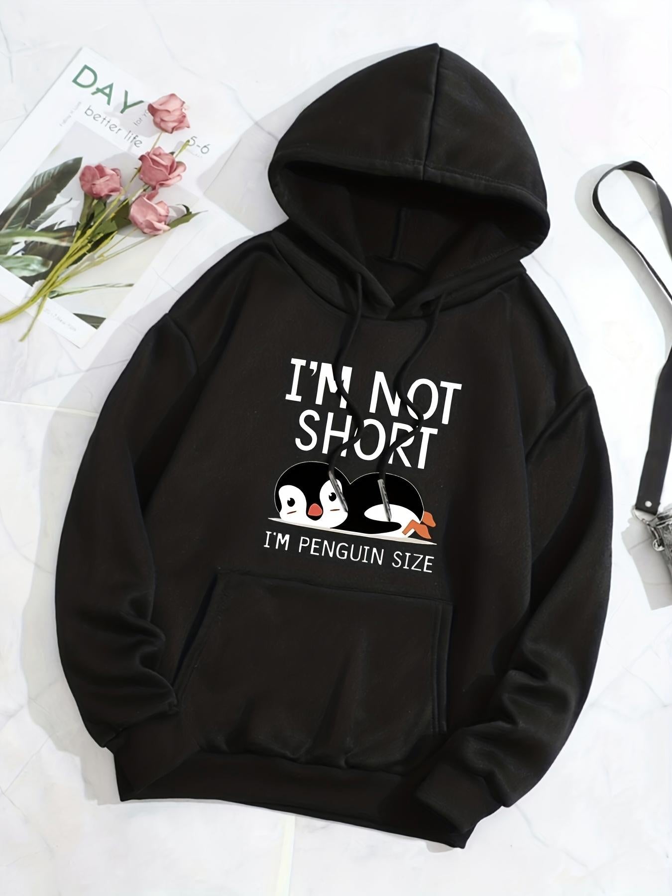 Tailorly Women's Printed Hoodie - Im Not Short Surrounded By Cute Cartoon Penguins Hoodie