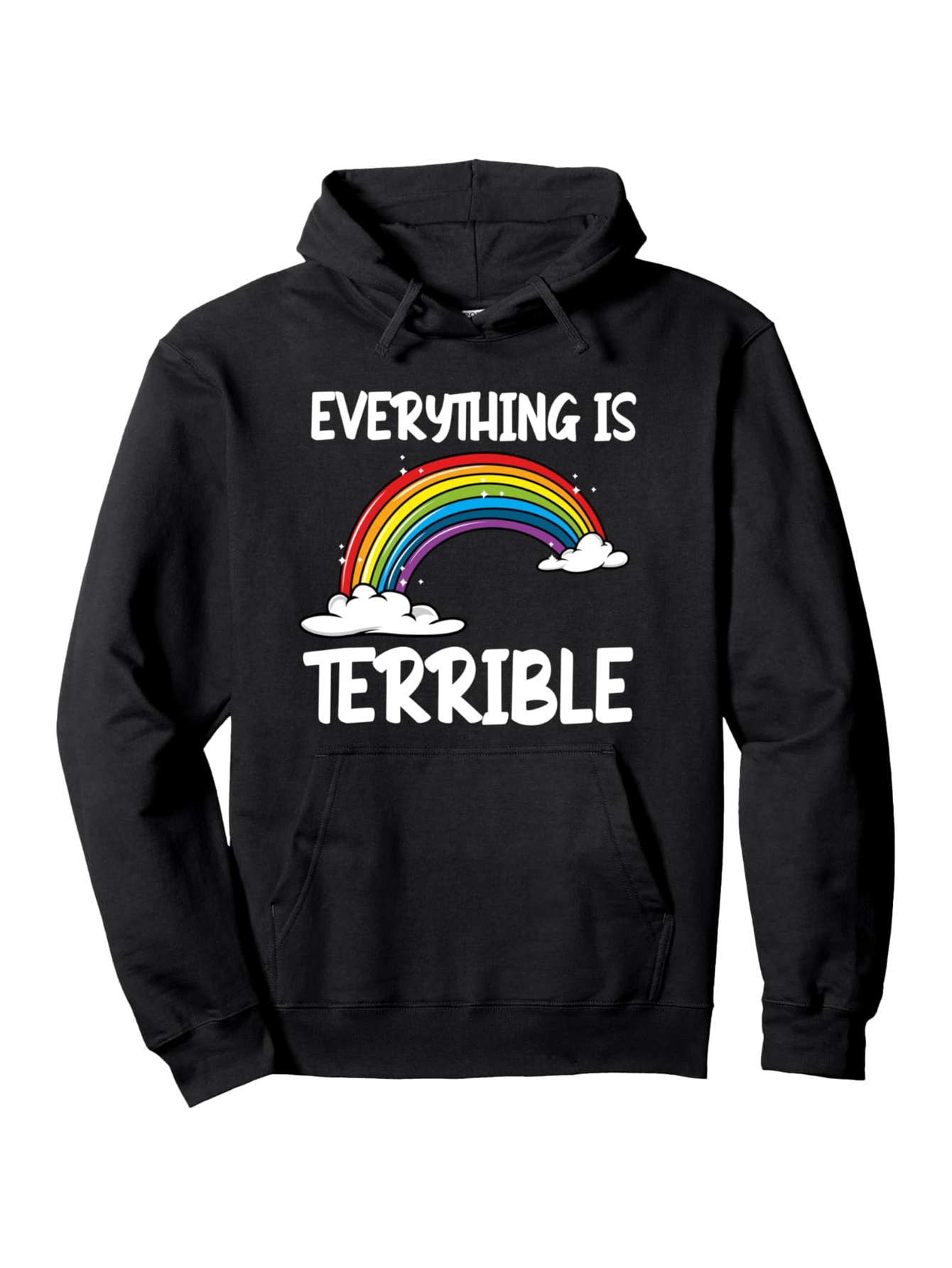 Tailorly Men's Printed Hoodie - Everything Is Terrible With Vibrant Rainbow Over Cloudy Sky Hoodie