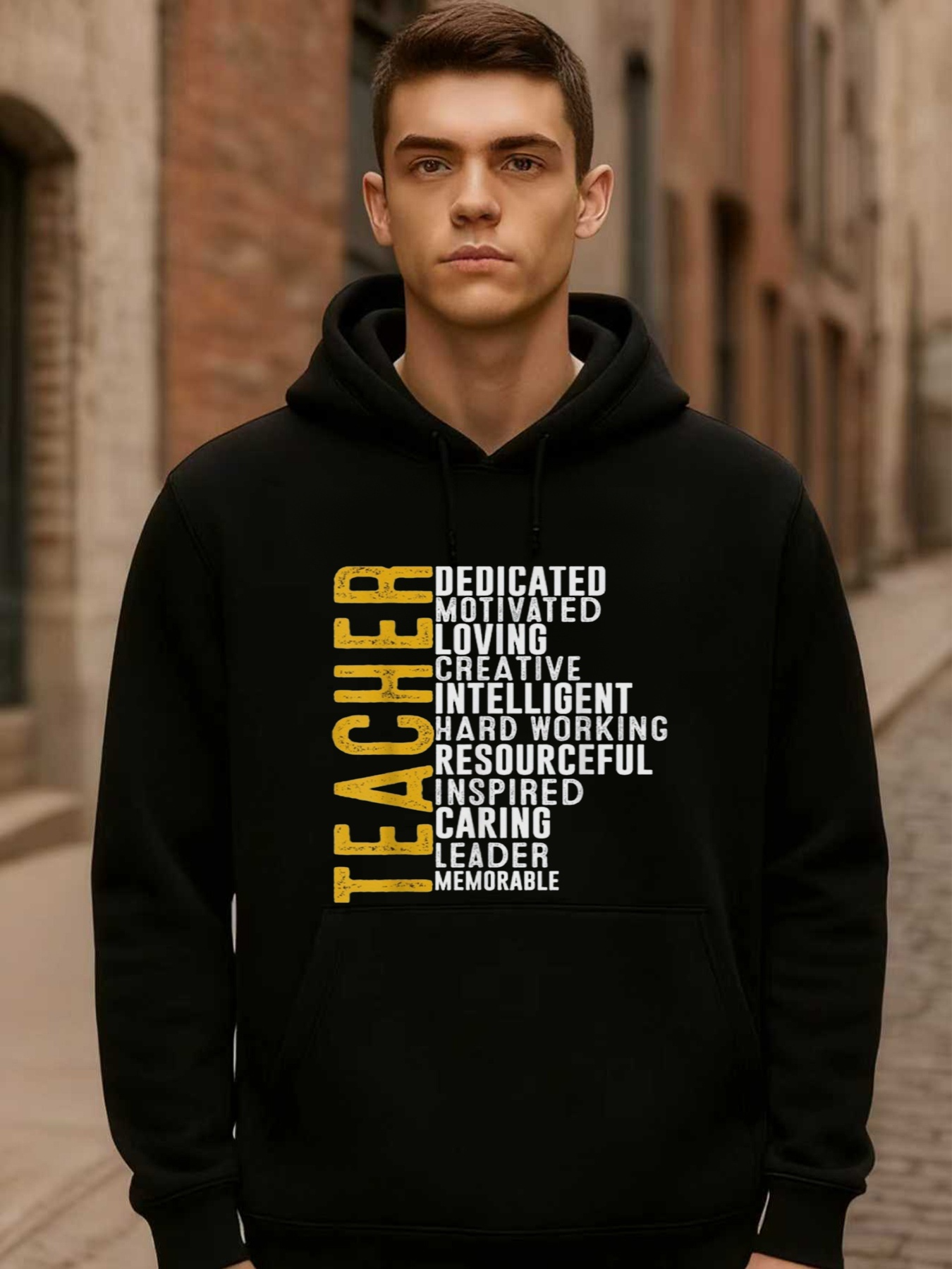 Tailorly Men's Printed Hoodie - Teacher Dedicated Motivated Creative And Memorable Words Hoodie