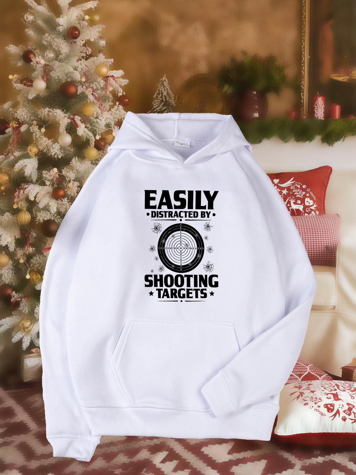 Tailorly Women's Printed Hoodie - Easily Distracted By Shooting Targets With Circular Bullseye Design And Stars