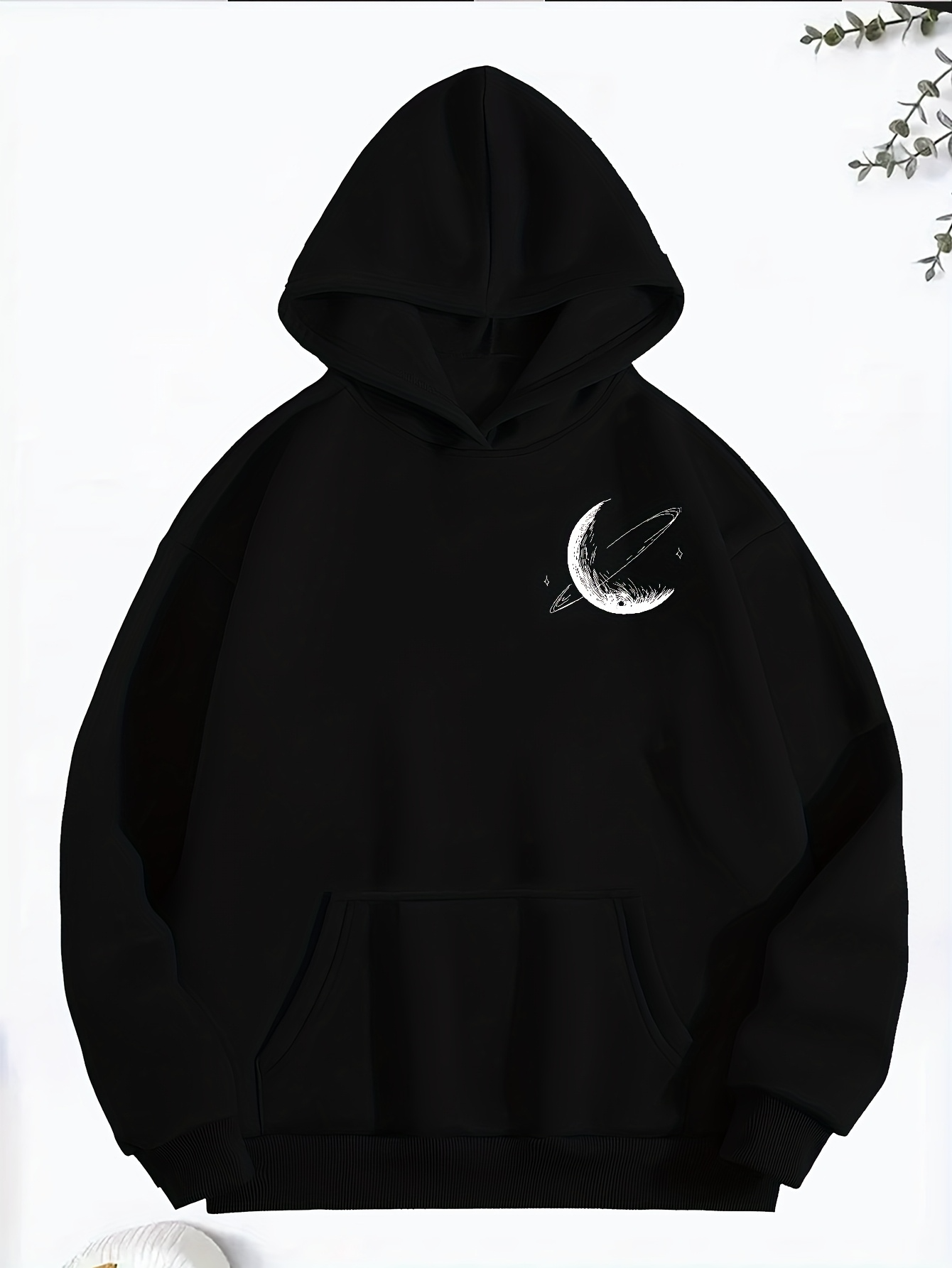 Tailorly Women's Printed Hoodie - Night Sky With Crescent Moon And Soft Glowing Stars Hoodie