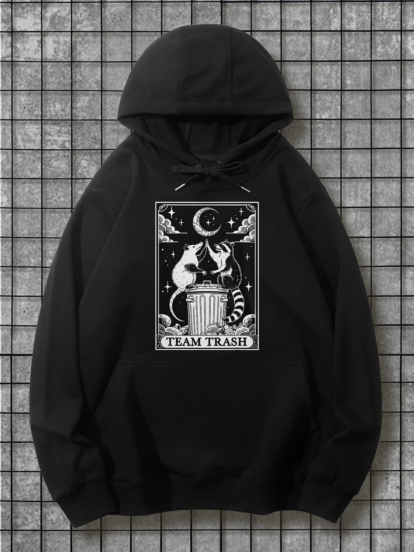 Tailorly Men's Printed Hoodie - Team Trash Playful Raccoons Sitting Among Stars And Moon