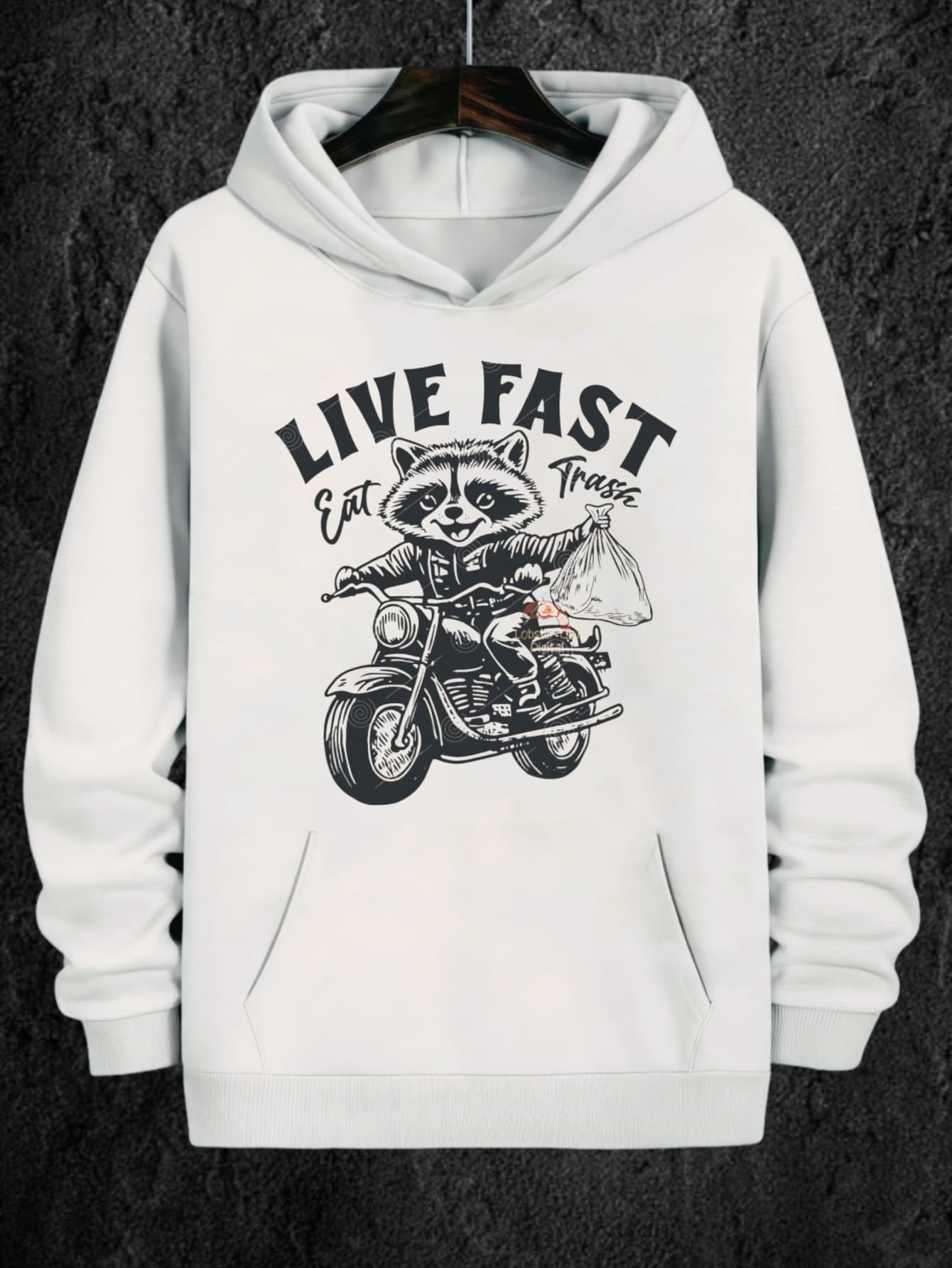 Tailorly Men's Printed Hoodie - Live Fast Eat Trash Cool Raccoon Riding A Classic Motorcycle