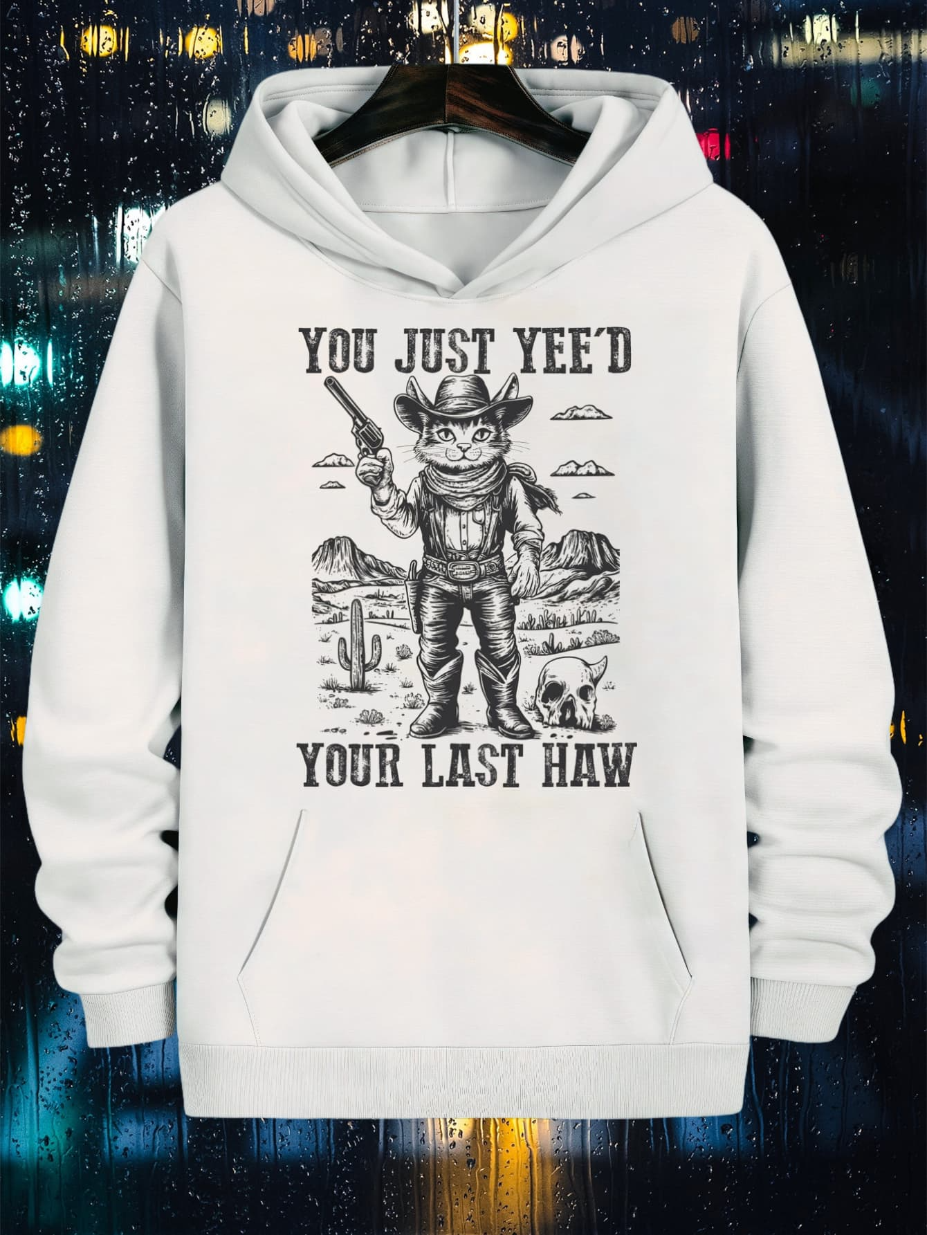 Tailorly Men's Printed Hoodie - You Just YeeD Your Last Haw Desert Cowboy With Pistol And Mountains
