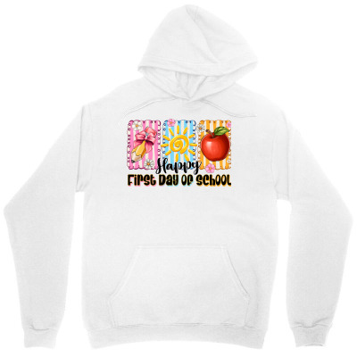 Tailorly Women's Printed Hoodie - Happy First Day Of School With Glittery Background Pencil And Apple