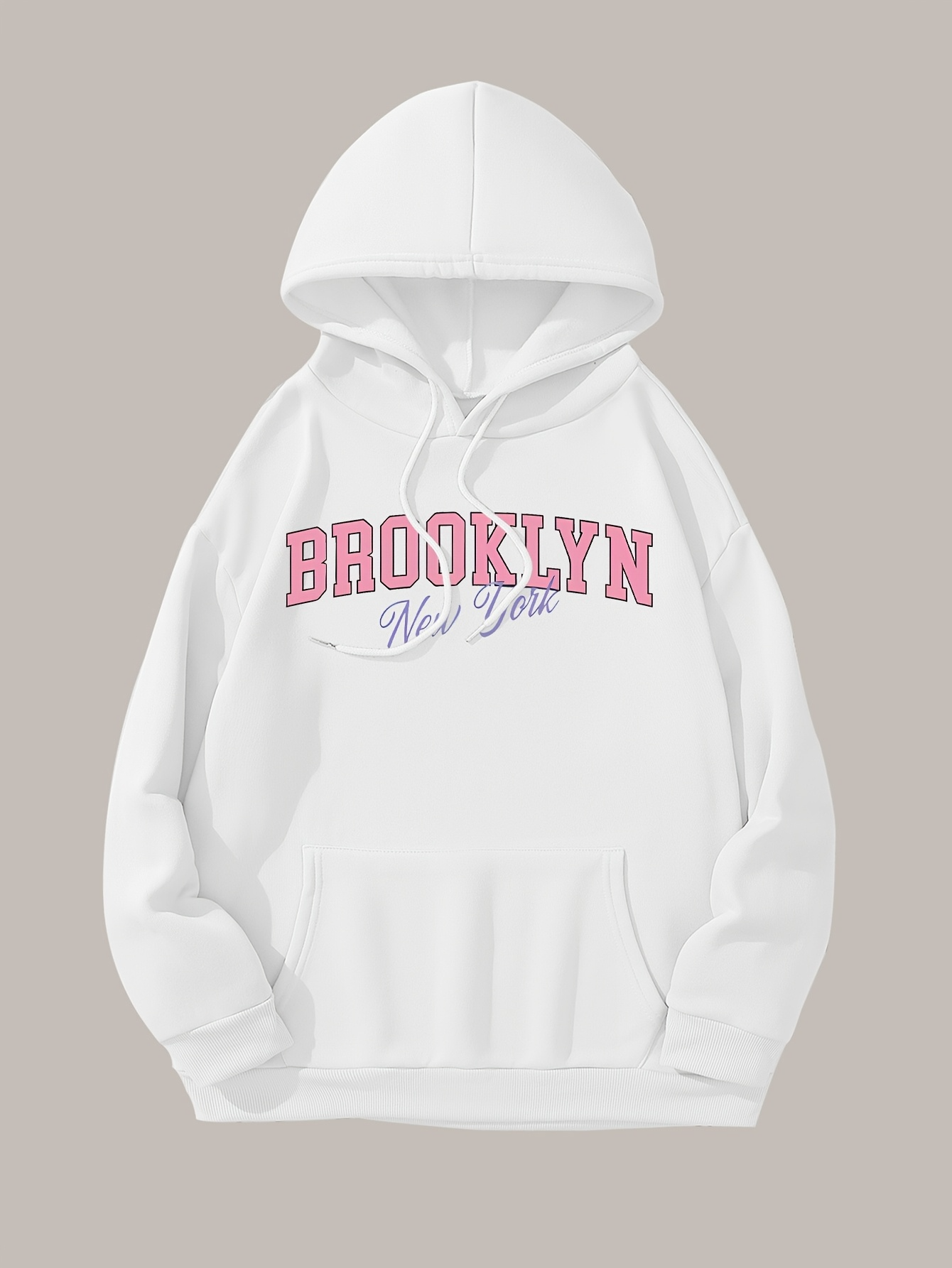 Tailorly Men's Printed Hoodie - Brooklyn New York Bold Lettering With Urban Streetwear White Hoodie
