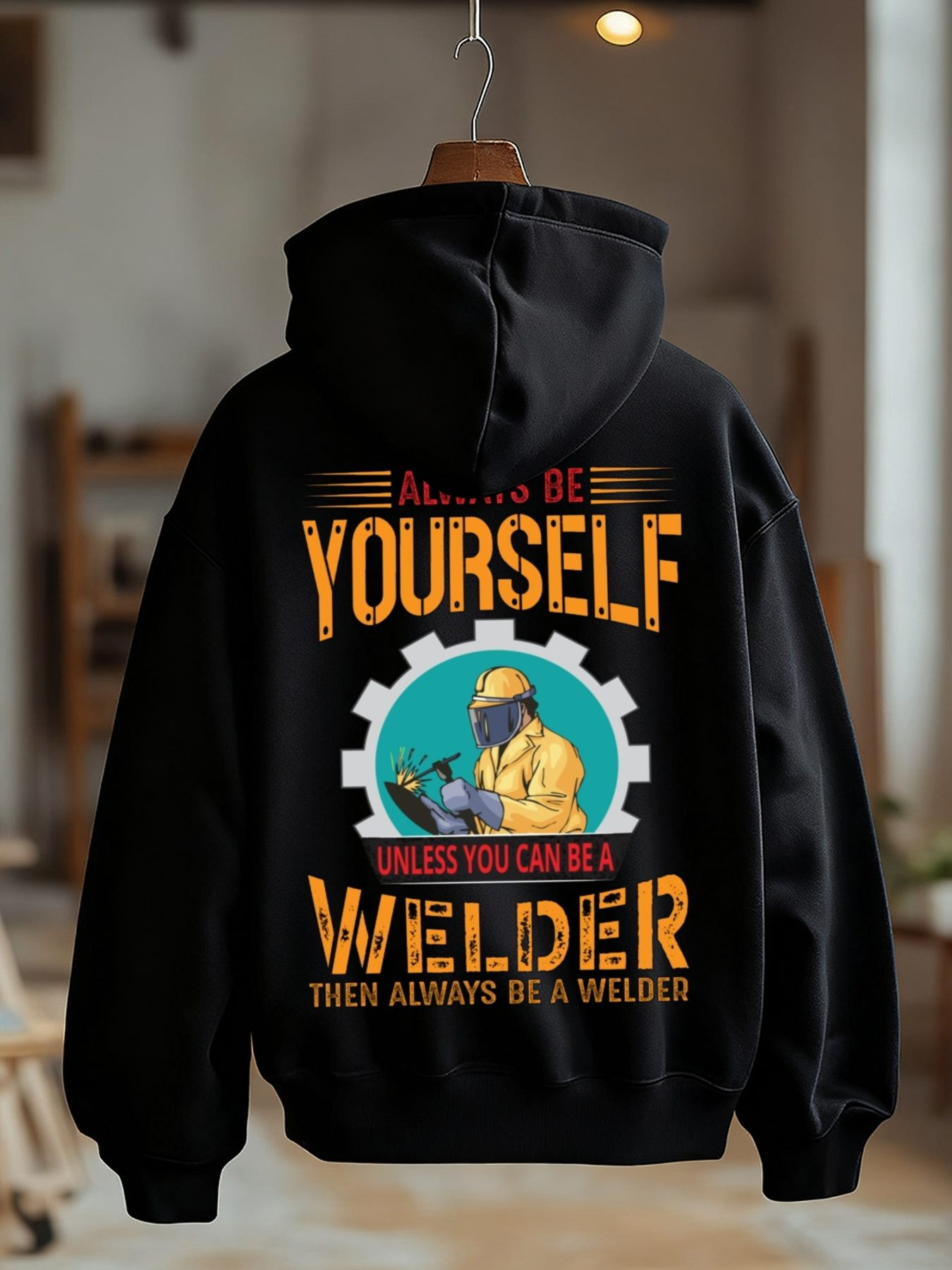 Tailorly Men's Printed Hoodie - Always Be Yourself Unless You Can Be A Welder Gear Motif With Welding Worker