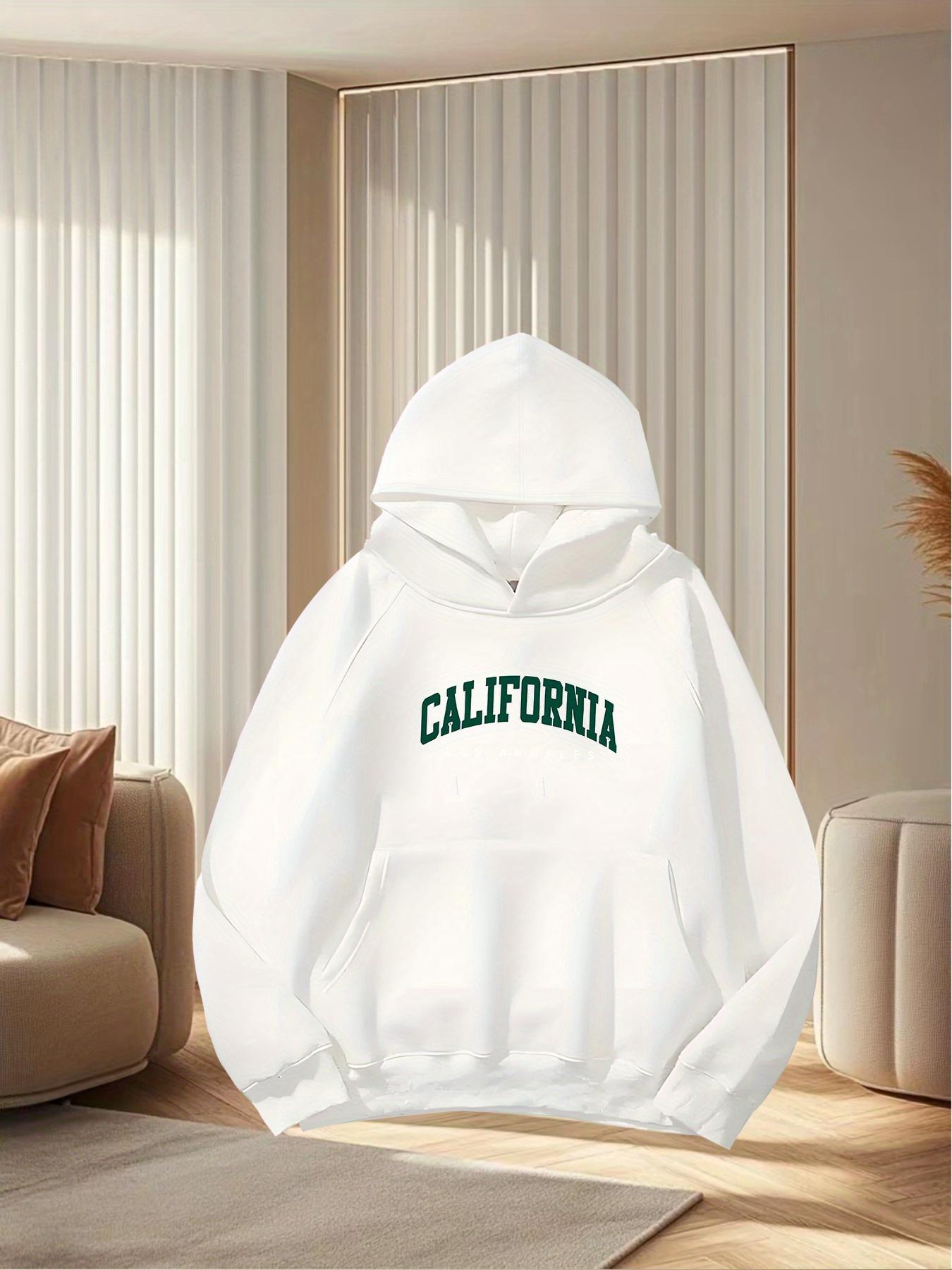 Tailorly Women's Printed Hoodie - California Bold Green Letters Minimalist White Hoodie