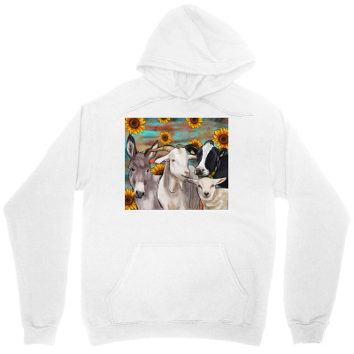 Tailorly Women's Printed Hoodie - Rustic Country Scene With Animals And Sunflowers In Bright Morning Pasture