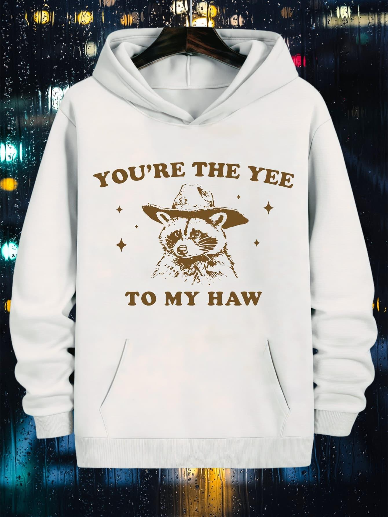 Tailorly Men's Printed Hoodie - Youre The Yee To My Haw Country Western Hat Wearing Raccoon Illustration Hoodie