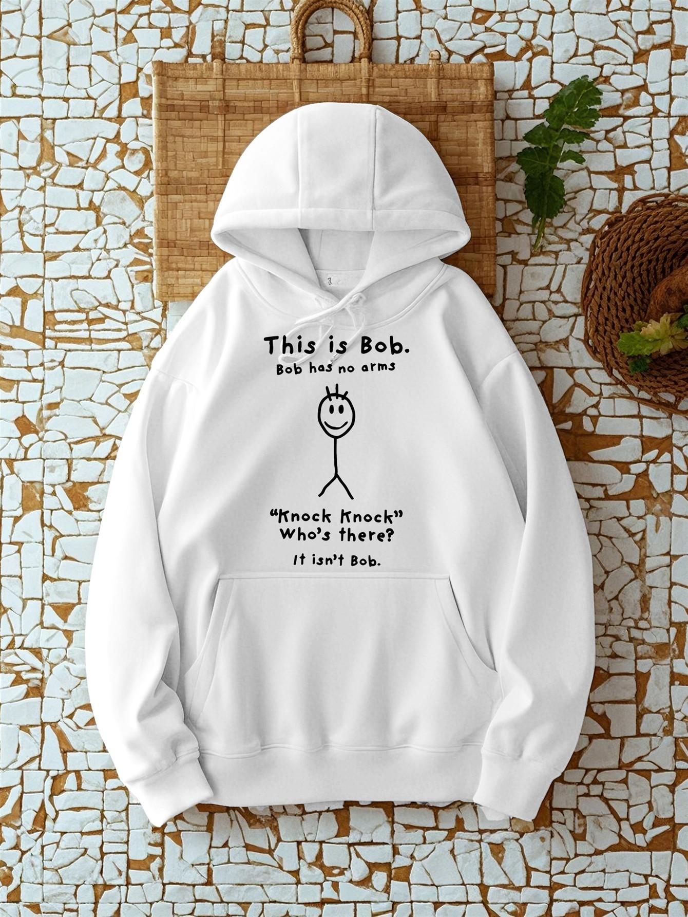 Tailorly Women's Printed Hoodie - This Is Bob Minimal Doodle Line Drawing Under Funny Bold Letters Stick Figure