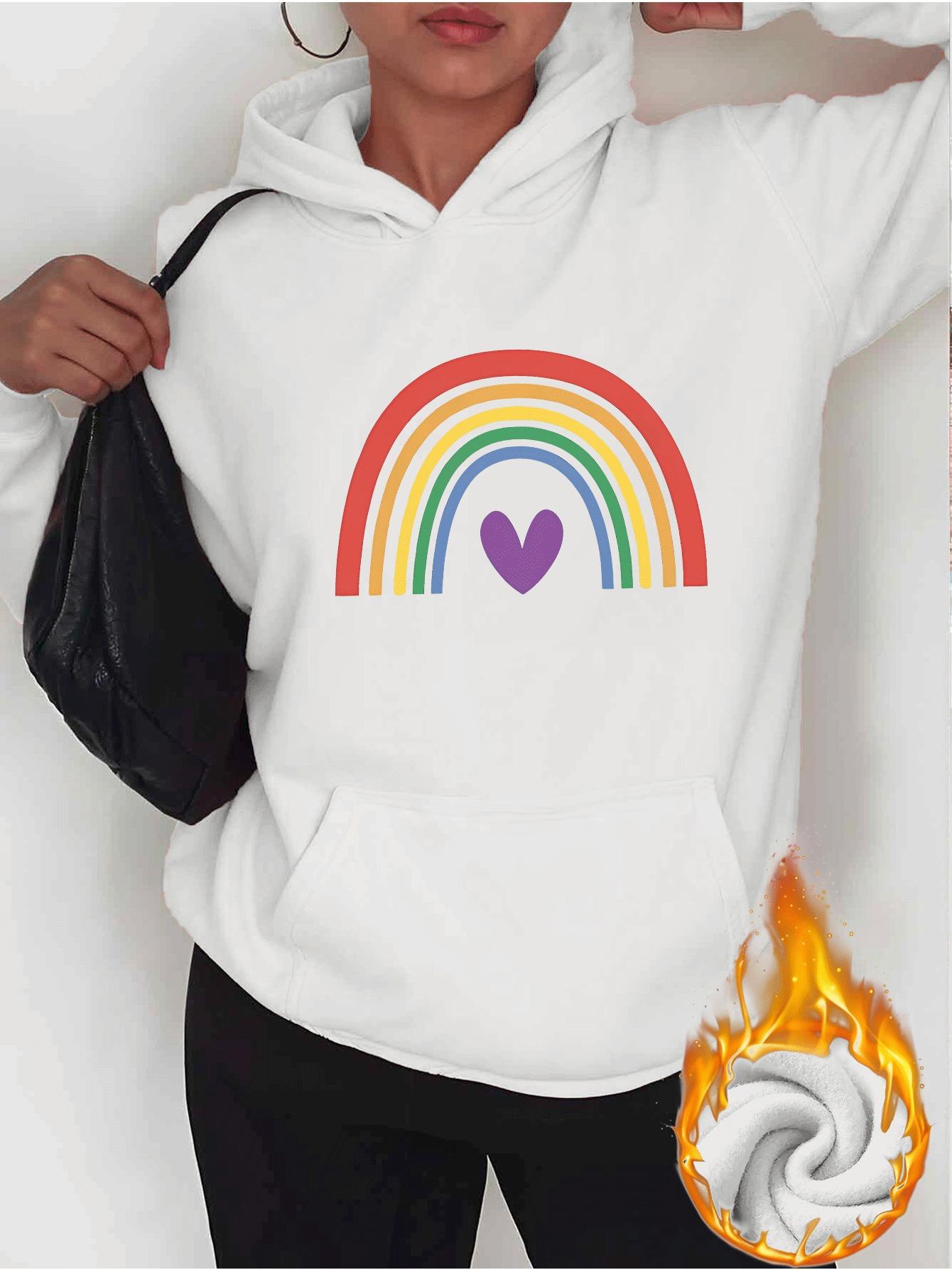 Tailorly Women's Printed Hoodie - Pastel Rainbow With Purple Heart Under Soft Morning Light Hoodie