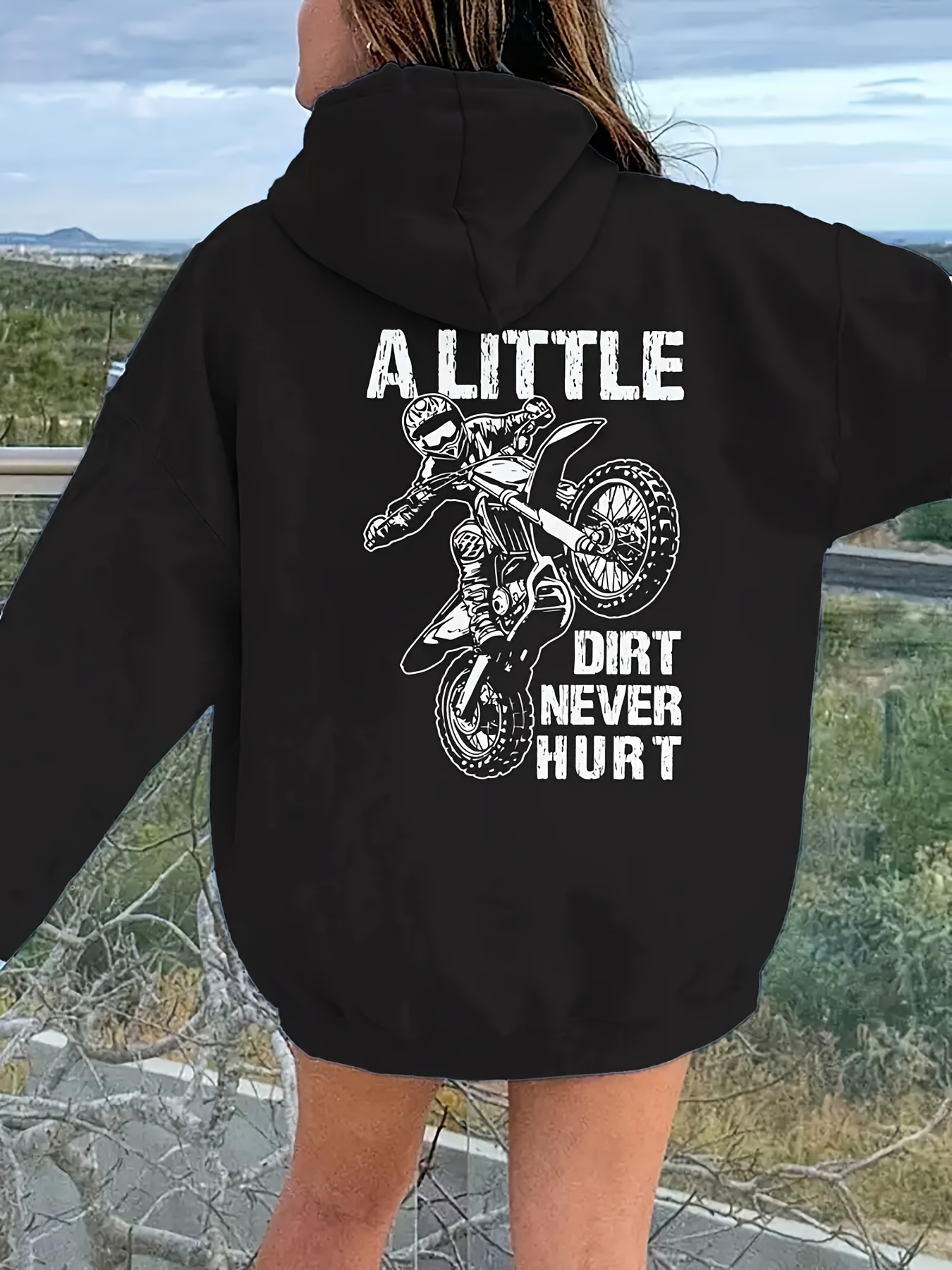 Tailorly Men's Printed Hoodie - A Little Dirt Never Hurt With Dynamic Motorcycle Rider Graphic