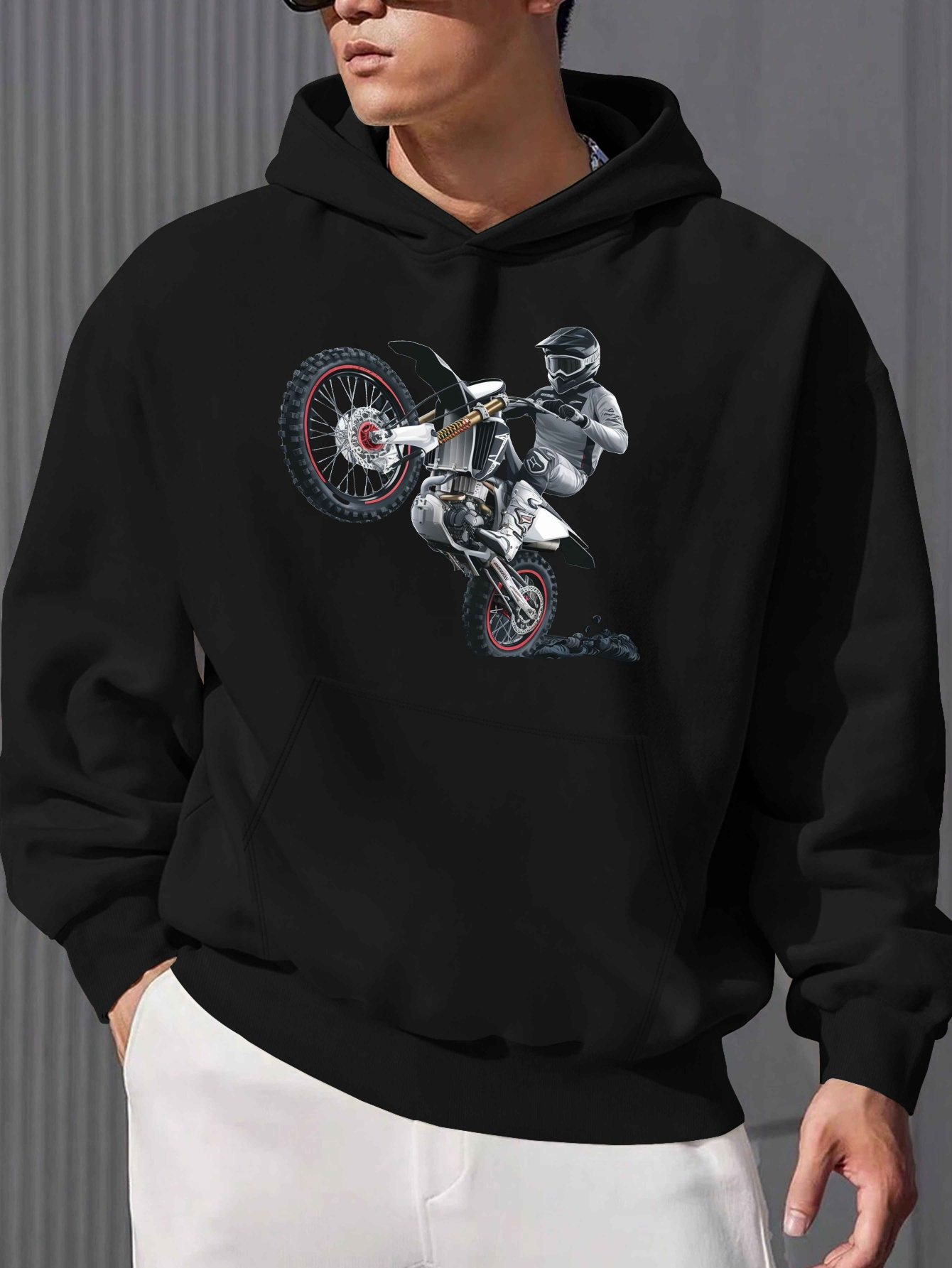 Tailorly Men's Printed Hoodie - High Speed Rider Freestyle Tricks Motorcycle
