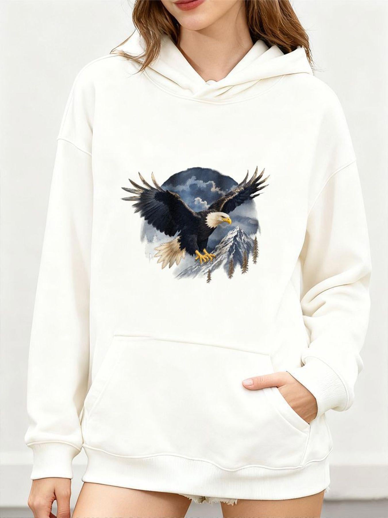Tailorly Women's Printed Hoodie - Majestic Flying Eagle Under Cloudy Twilight Sky Eagle