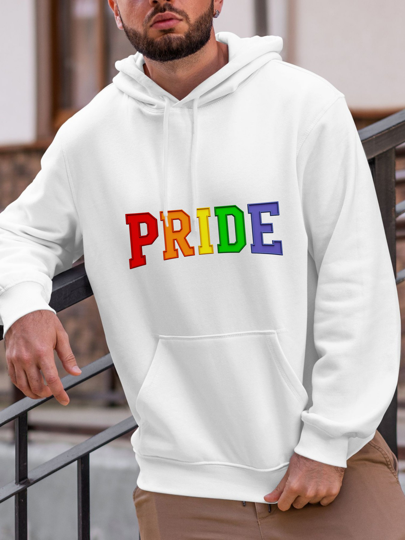 Tailorly Men's Printed Hoodie - Rainbow Colored Letters With Simple Bold Pride Text Hoodie
