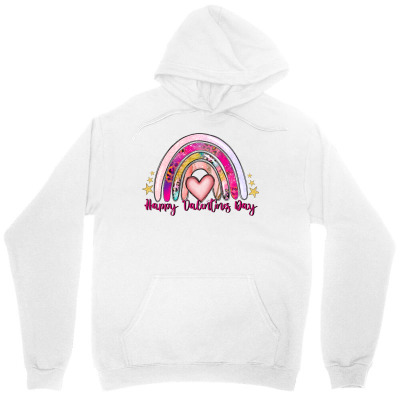 Tailorly Women's Printed Hoodie - Happy Valentines Day Colorful Rainbow With Love Heart Surrounded By Glitter On White Hoodie