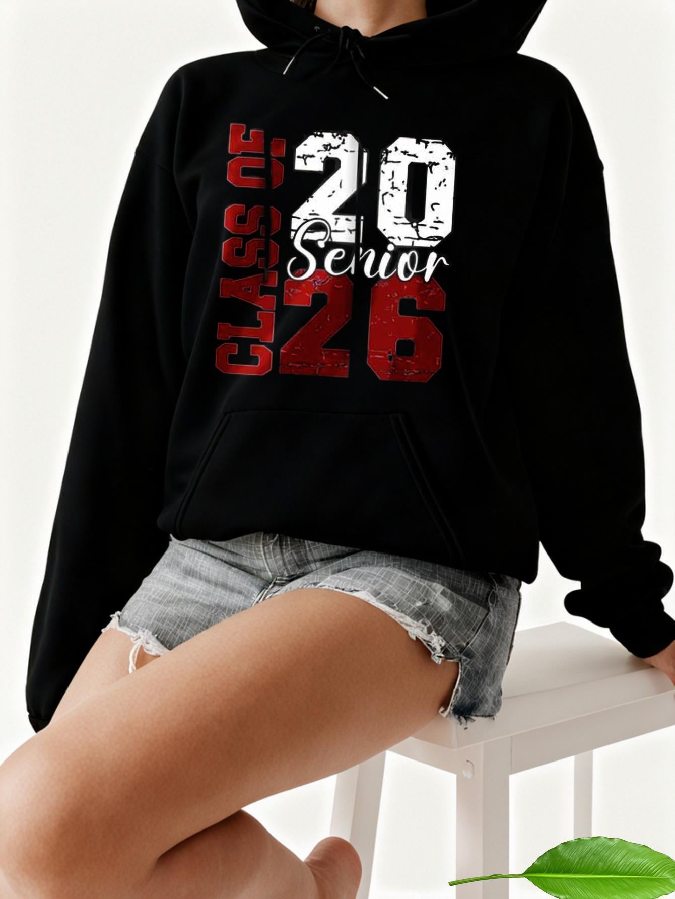 Tailorly Women's Printed Hoodie - Class Of 2026 Red Grunge Style Senior Number Typography Hoodie