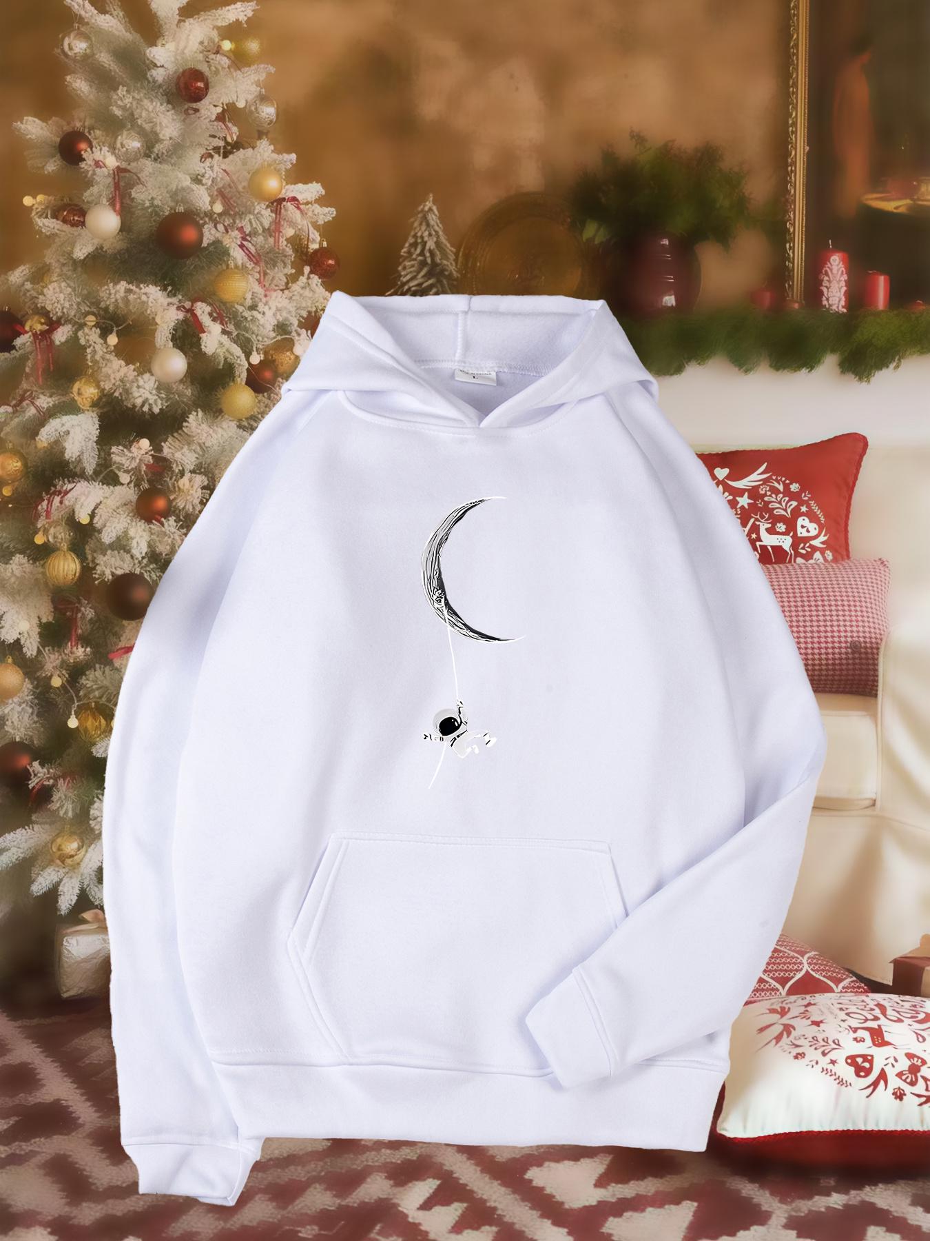 Tailorly Women's Printed Hoodie - Minimalist Crescent Moon With Shining Star Set On Cozy Hoodie