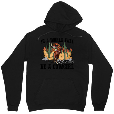 Tailorly Men's Printed Hoodie - Cactus And Horses Blazing Sun Desert With Confident Stylish Cowgirl