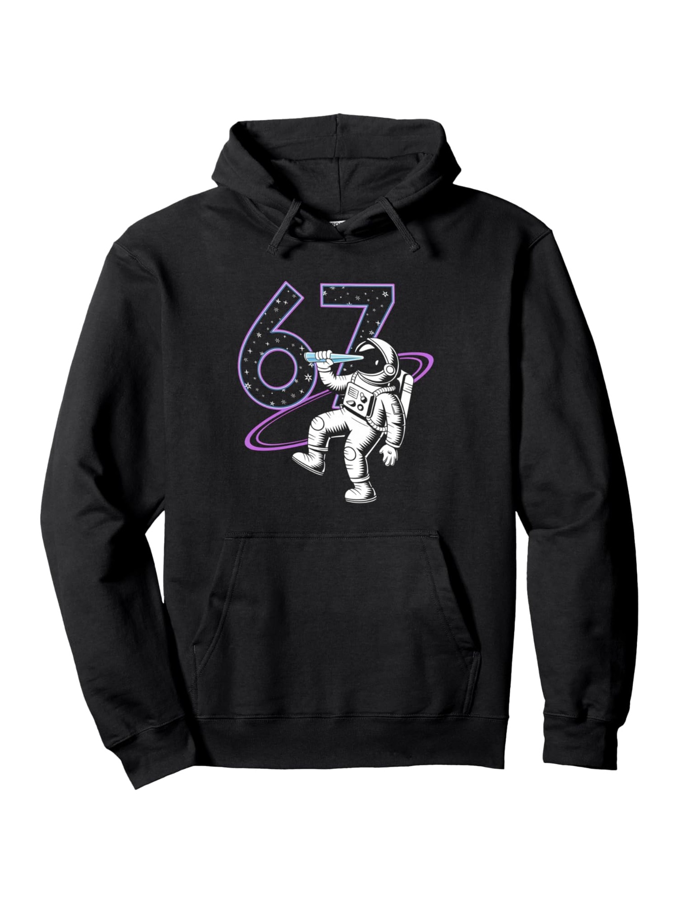 Tailorly Men's Printed Hoodie - Number Sixty Seven With Dancing Astronaut Floating Through Purple Space