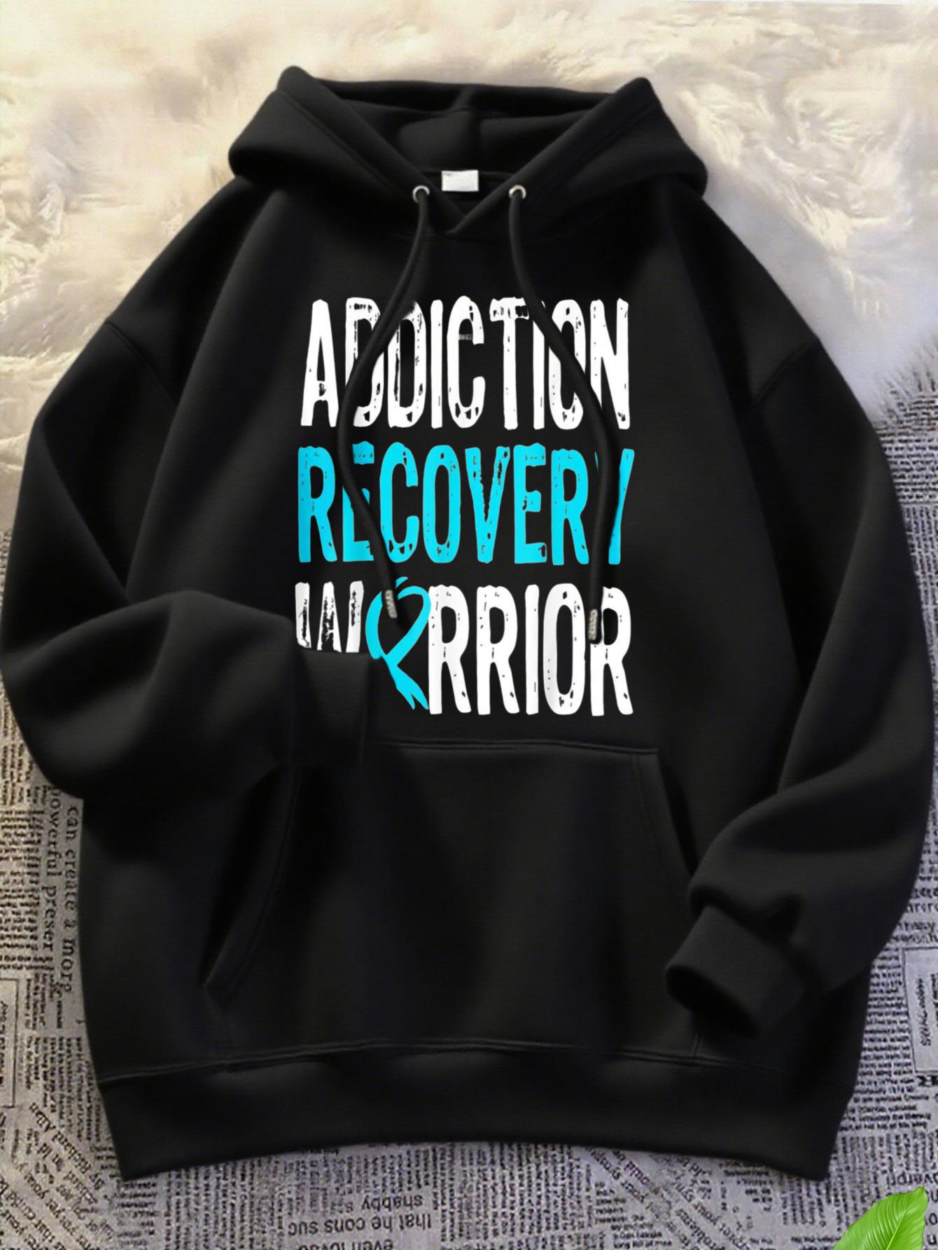 Tailorly Women's Printed Hoodie - Addiction Recovery Motivational Text With Blue Ribbon Warrior