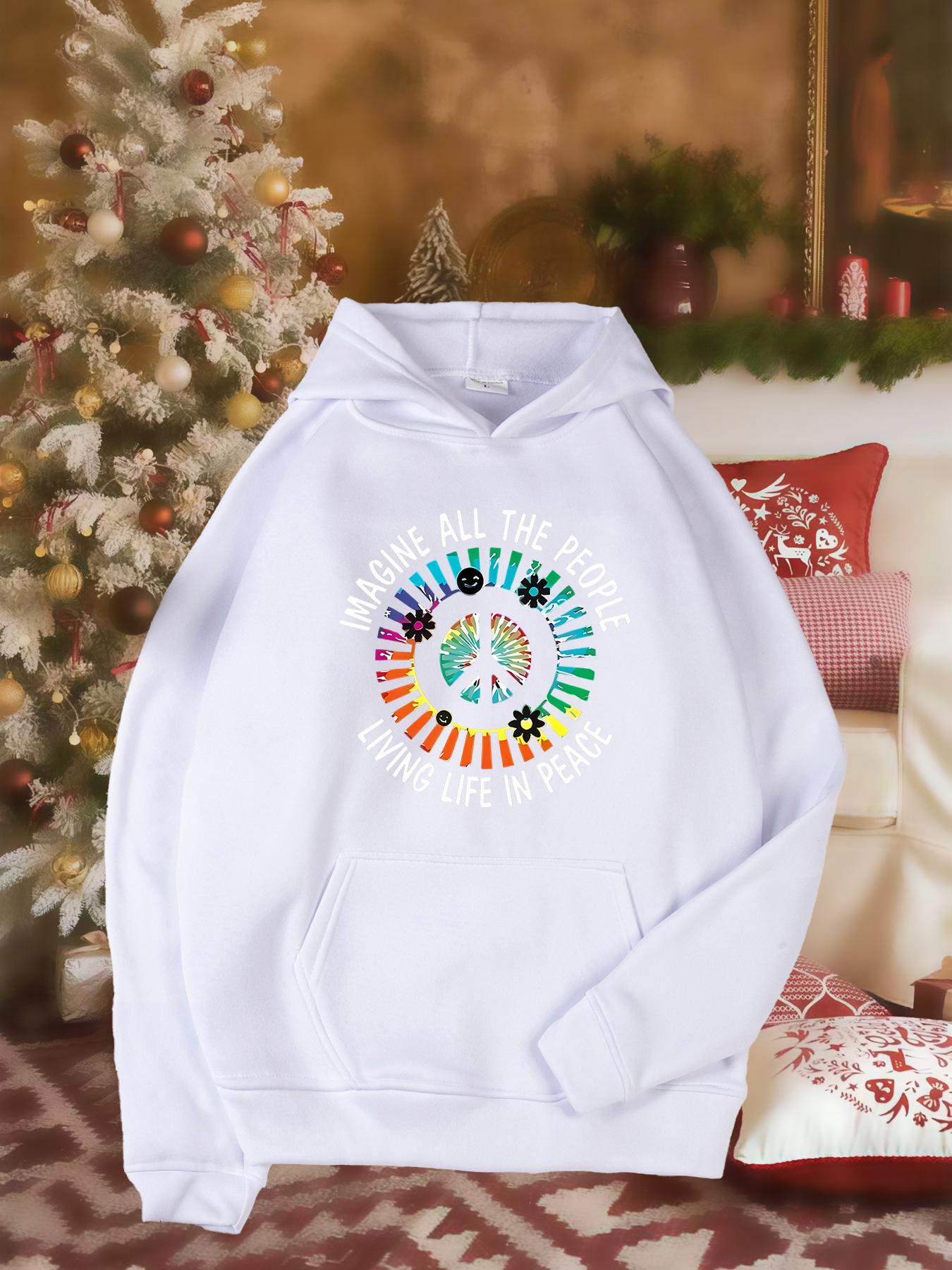Tailorly Women's Printed Hoodie - Different Colors Holding Hands Around Peace Symbol