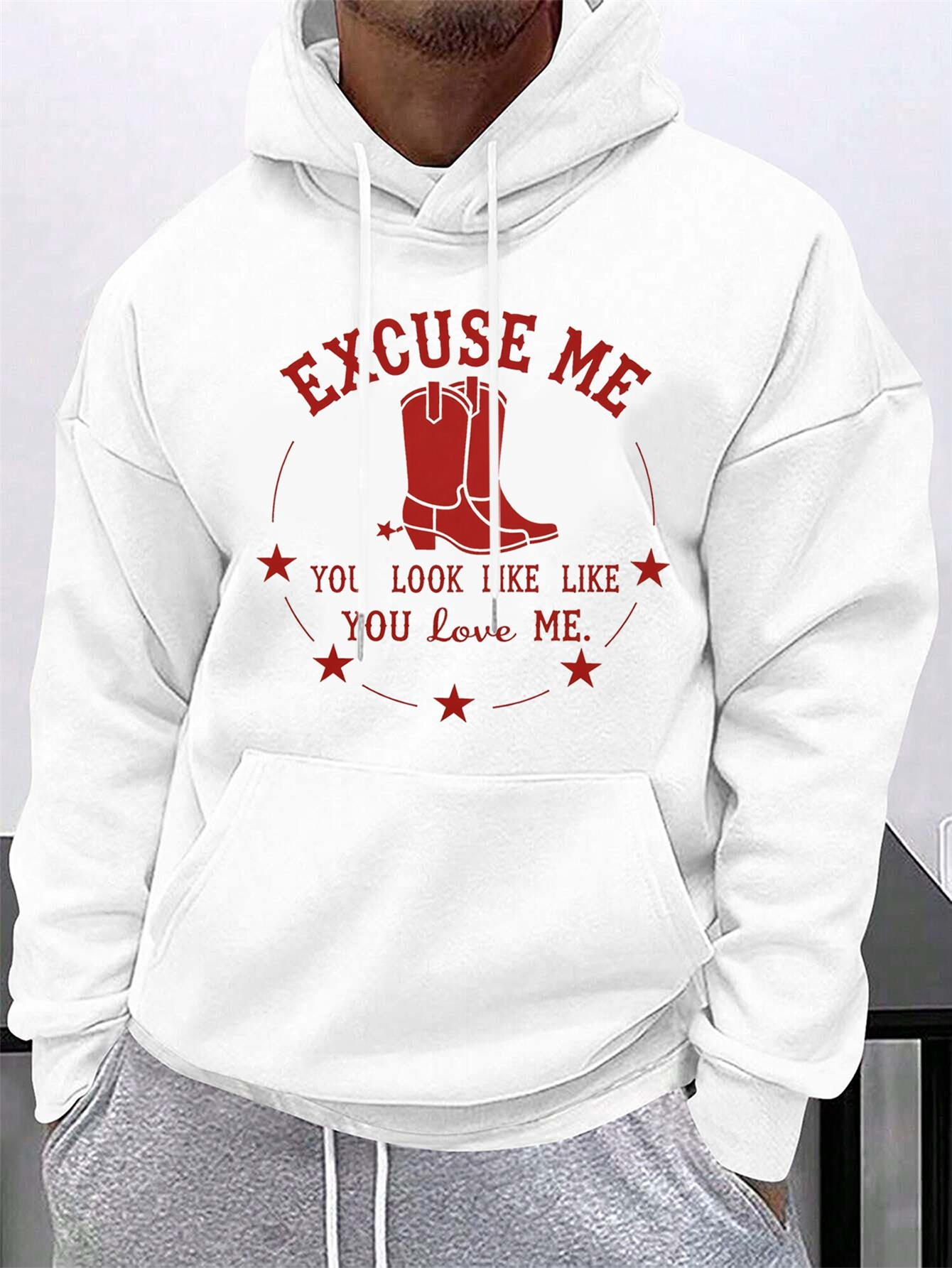 Tailorly Men's Printed Hoodie - Excuse Me Red Western Boots Surrounded By Decorative Stars Hoodie