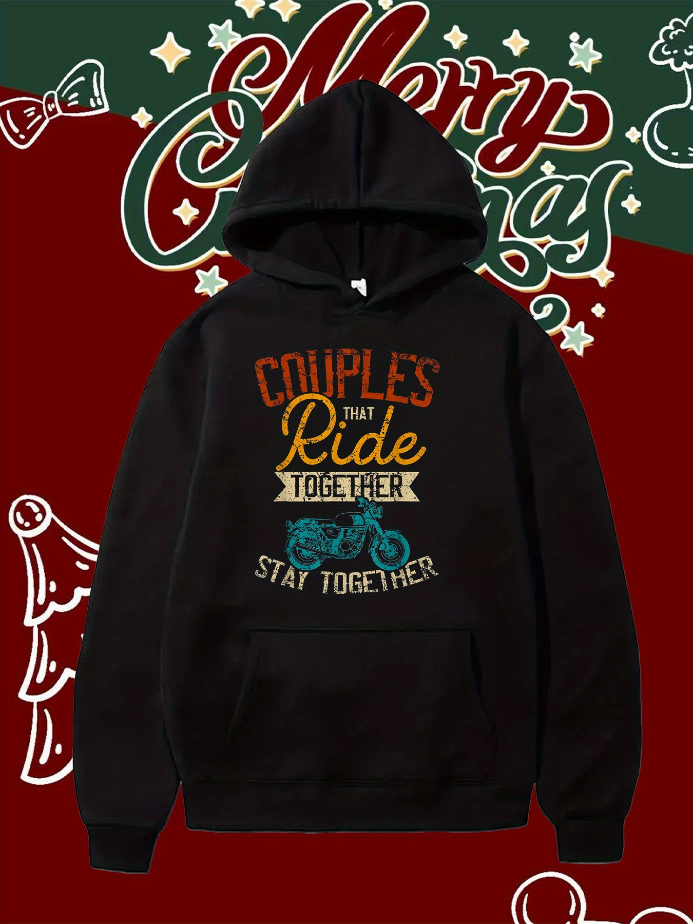 Tailorly Men's Printed Hoodie - Couples That Ride Together With Vintage Motorcycle Illustration Hoodie