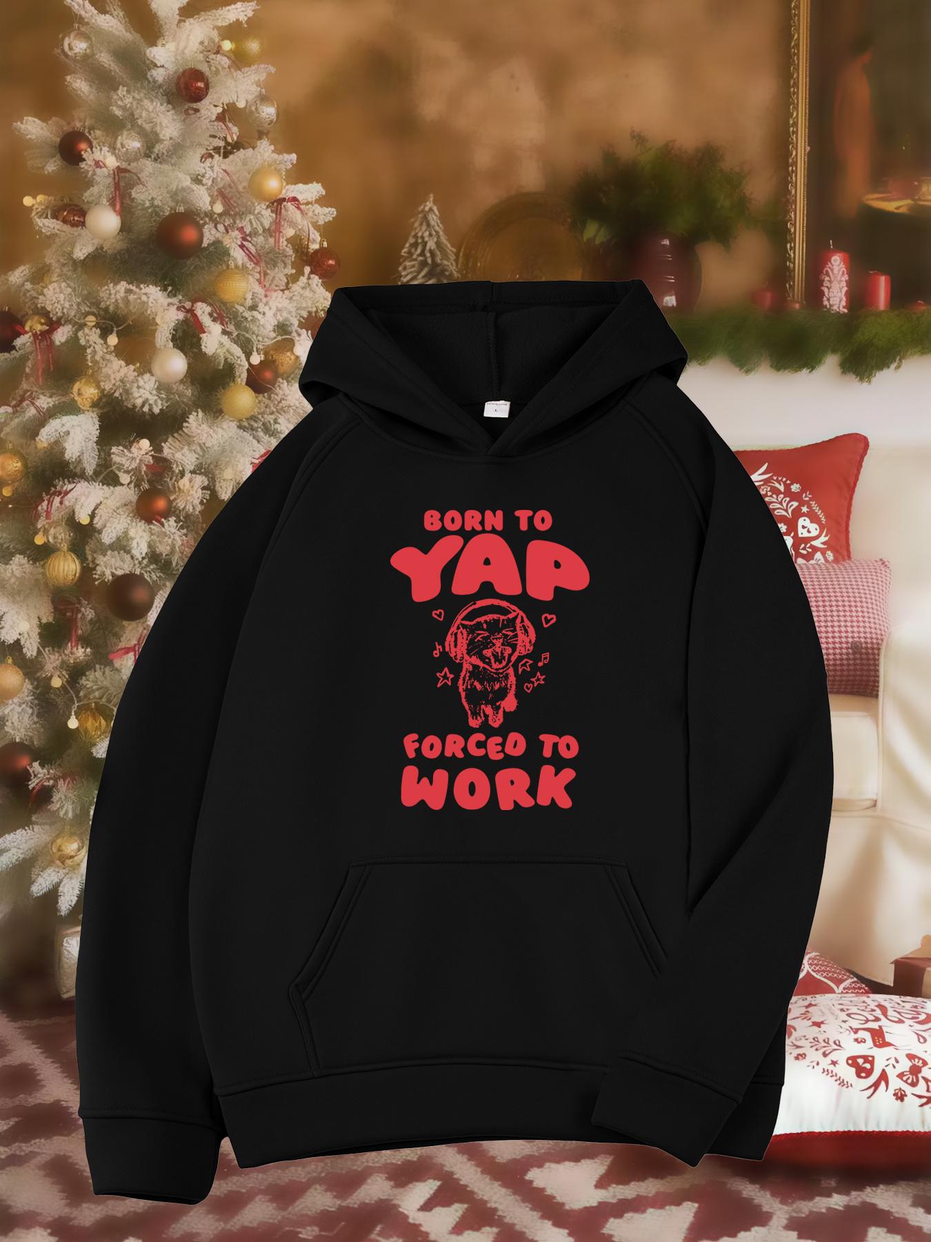 Tailorly Women's Printed Hoodie - Born To Yap Playful Cartoon Dog Face Surrounded By Fun Lettering Hooded Sweatshirt