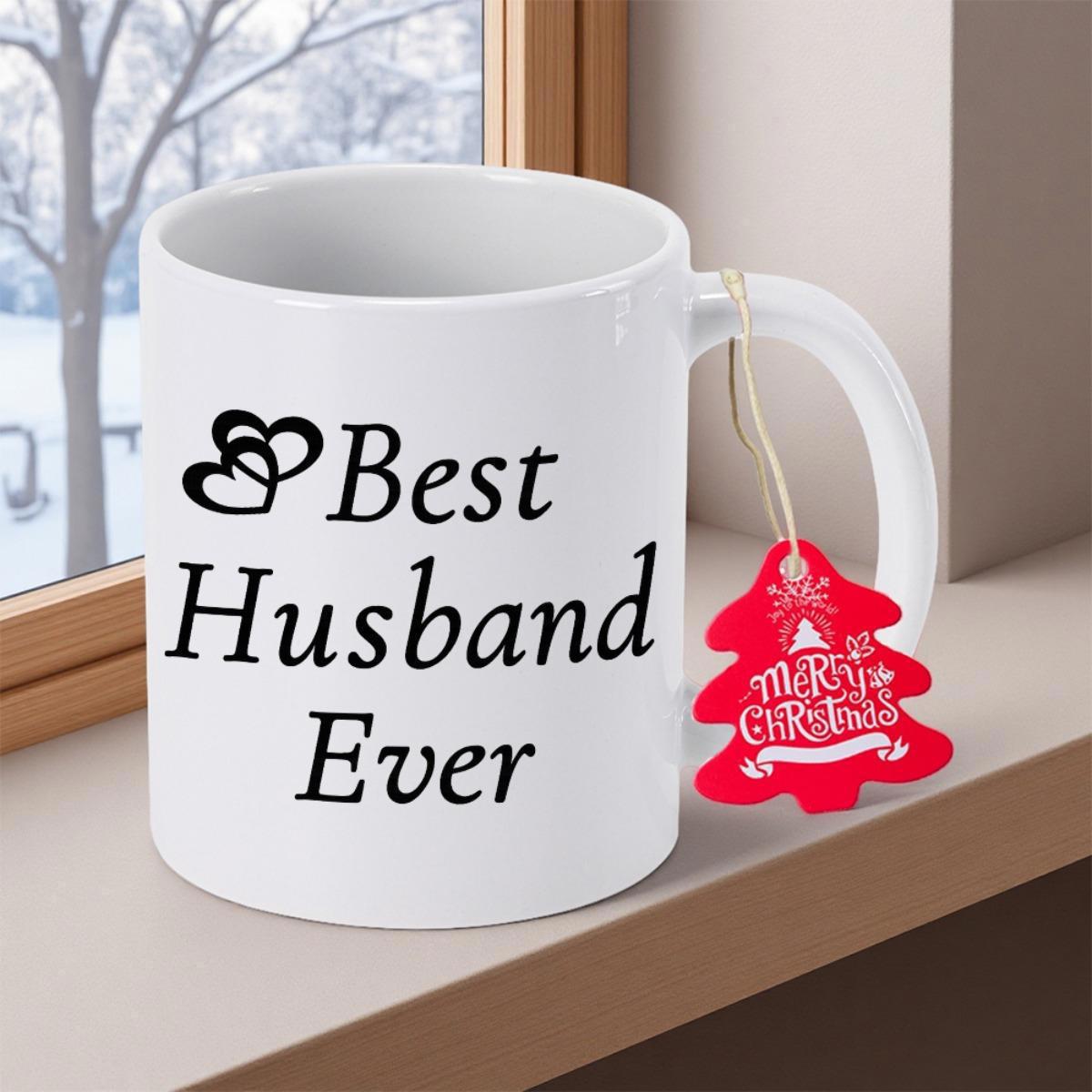 Tailorly White Ceramic 11 oz Mug - Best Husband Ever Two Interlocking Hearts With Elegant Black Script Lettering Mug