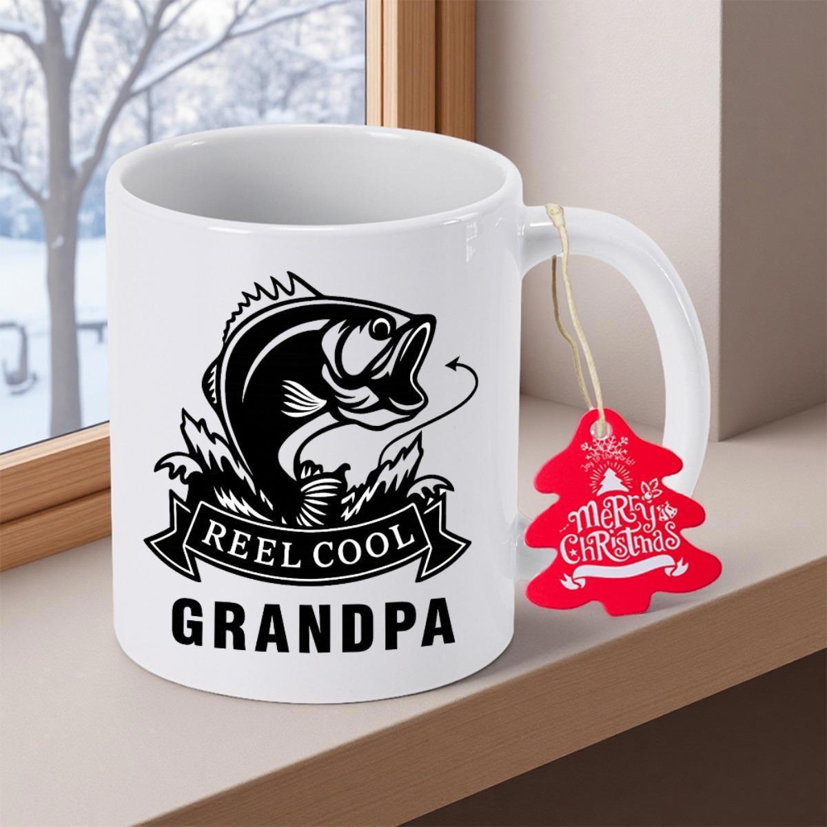 Tailorly White Ceramic 11 oz Mug - Reel Cool Grandpa Dynamic Graphic Of Large Bass Jumping Among Splashing Water Waves Bass